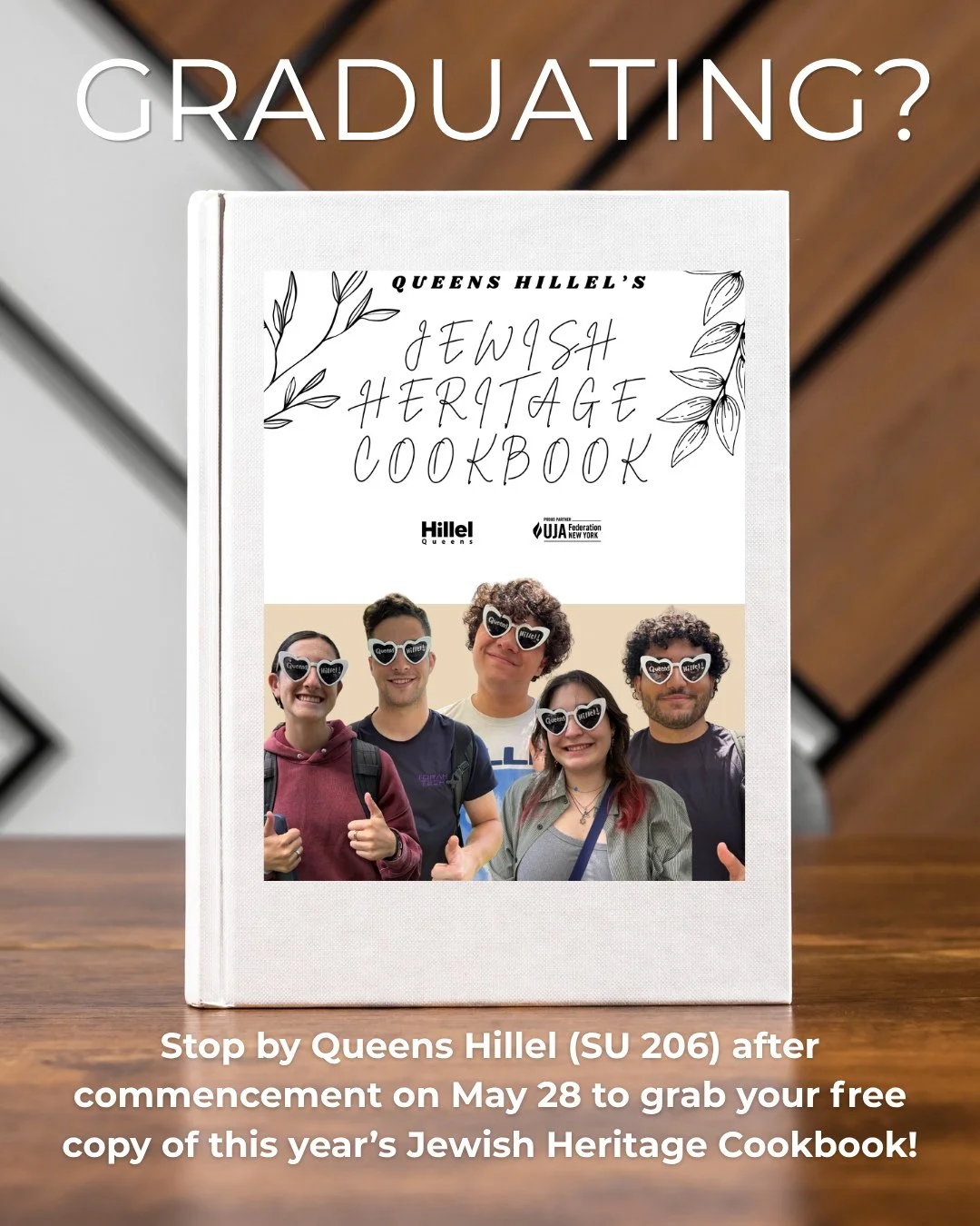 🎓 Stop by SU206 after commencement for your FREE cookbook 🤍 Your graduation gift from @queens_hillel 🎁⁠
⁠
#queenshillel #hillel #studentlife #jewishlife #collegelife #CUNY⁠
⁠