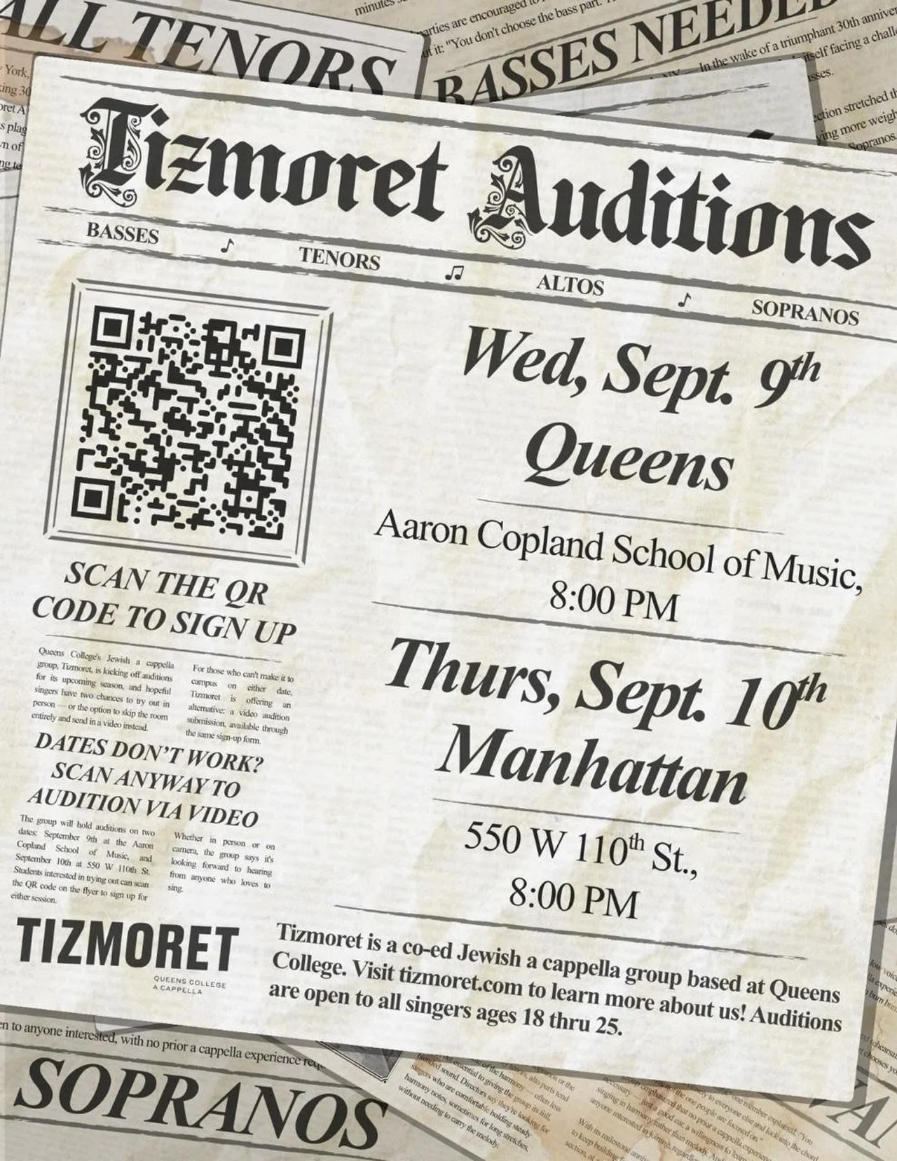 Tizmoret Auditions at Aaron Copland School of Music