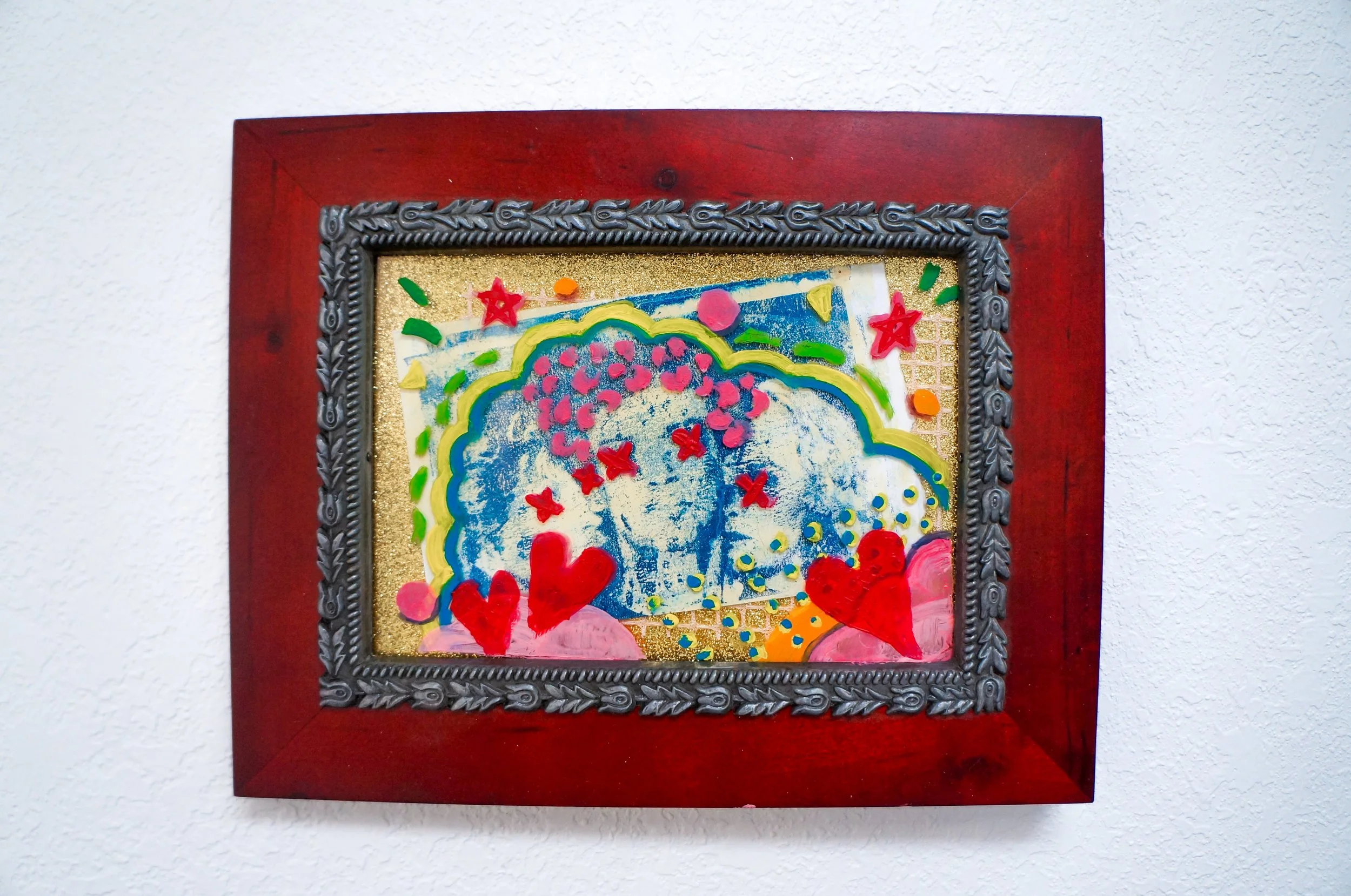 The Great American Valentine
Approx. 4” x 6”
Gelplate image transfer with acrylic paint on glass
$85
