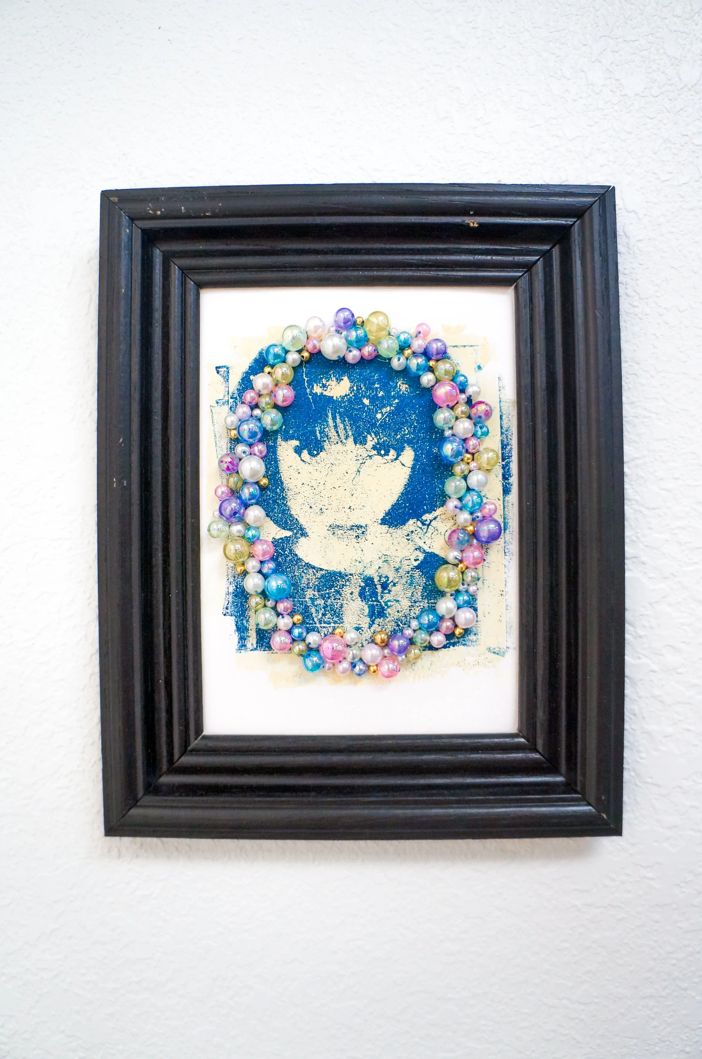 Superstar
Approx. 4” x 6”
Gelplate image transfer on paper with beads
$100
