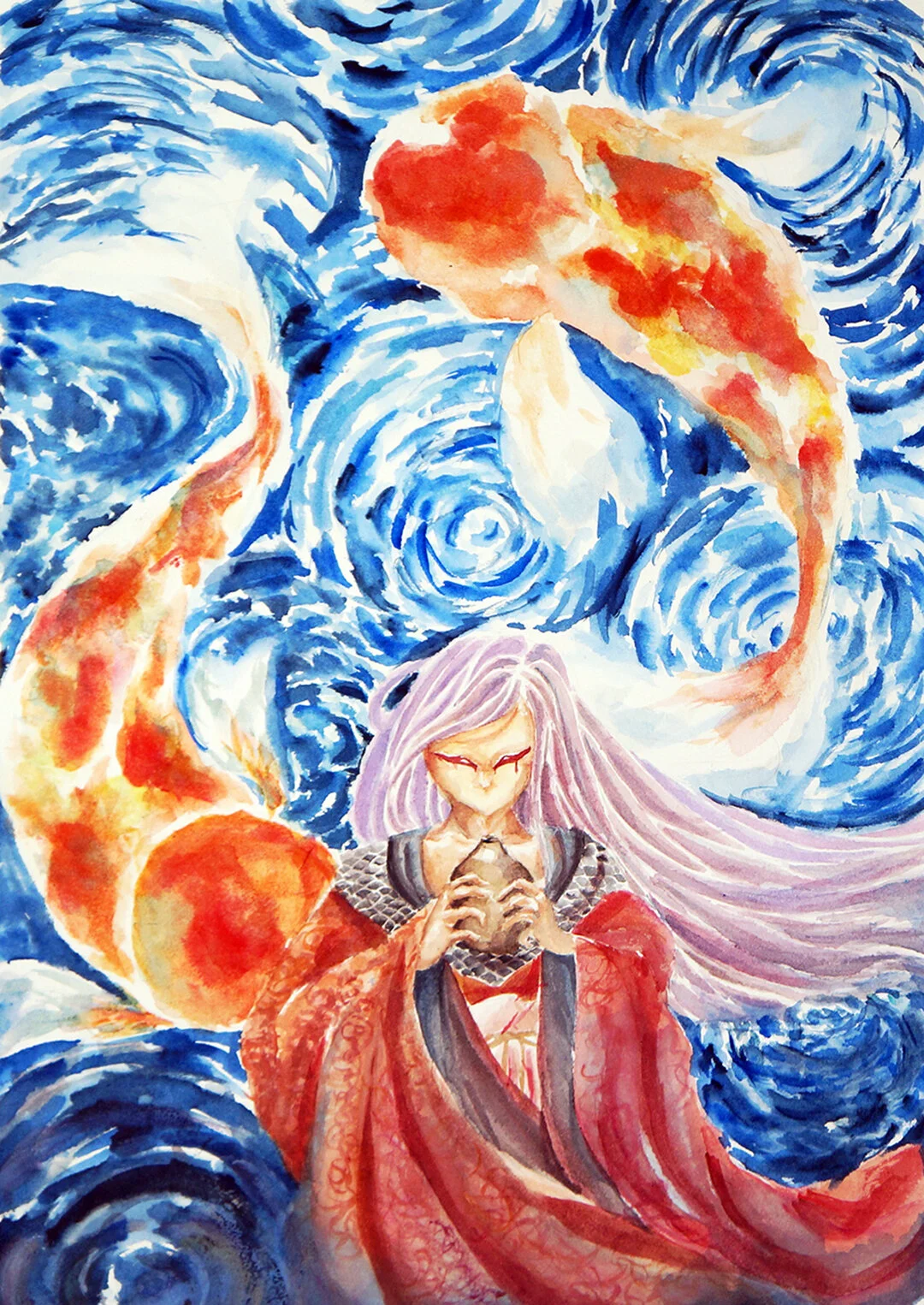 Song of Koi (2017), 15" x 22", Watercolor  on Paper, $1,050