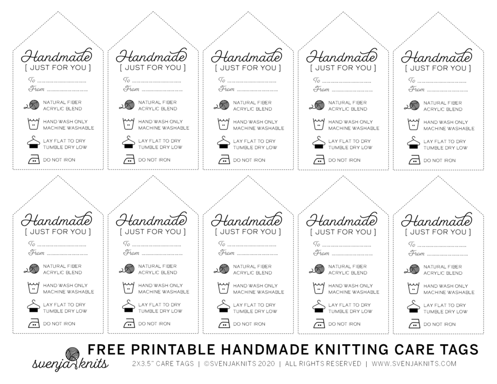 Free Download Printable Handmade Knitting Care Instructions Gift Present Tag Svenjaknits