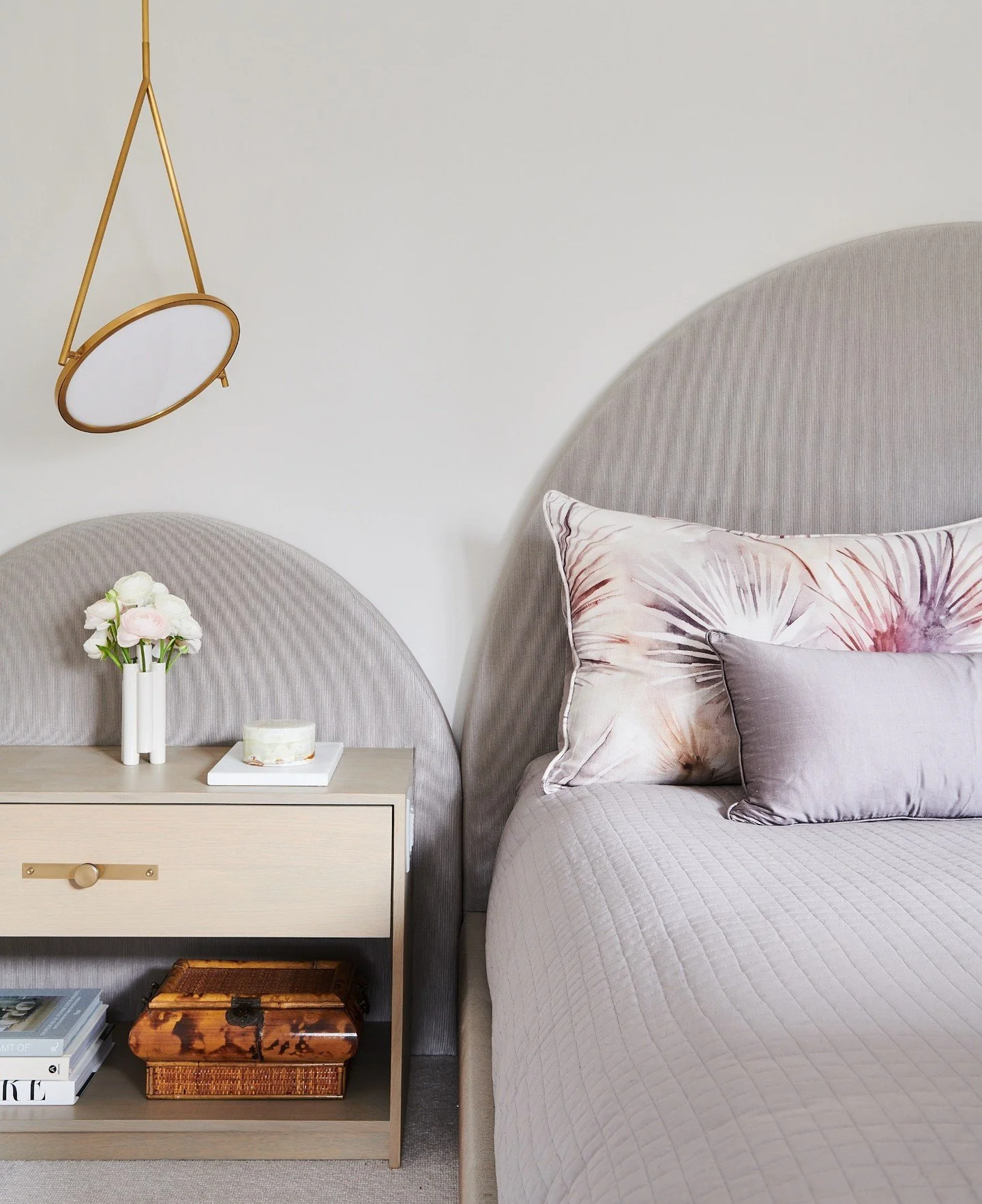 One of the biggest challenges in Suzanne and Andrew&rsquo;s principal bedroom was working within existing constraints. The wall between the bedroom and office was structural, and they didn&rsquo;t want to incur the cost of moving it. 

Instead of for