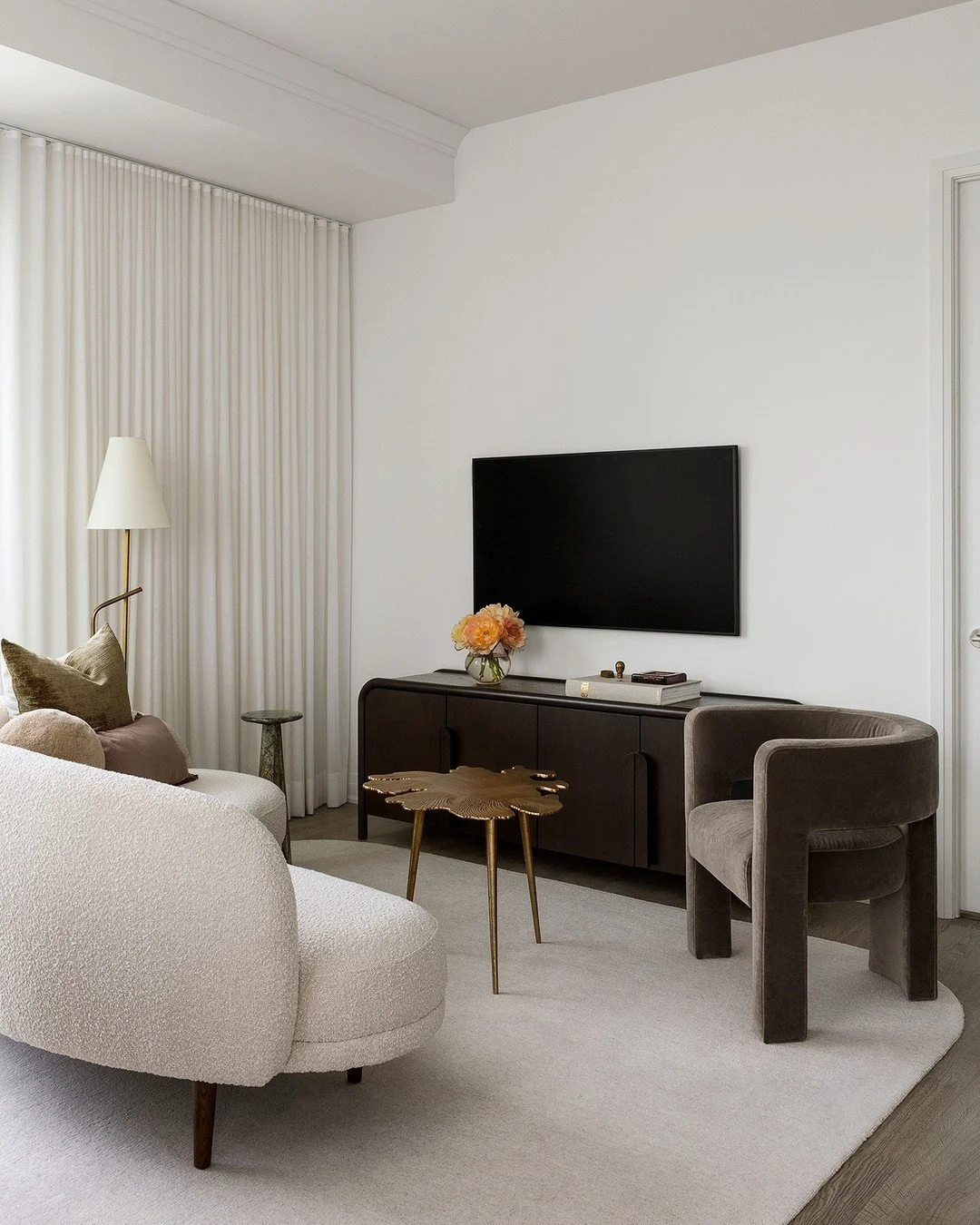 I think small open-concept spaces are tricky for people to furnish so they feel calm.

I see it all the time. You add a few extra pieces, maybe something a little heavier or darker, and suddenly the whole space feels tighter and busier than it should