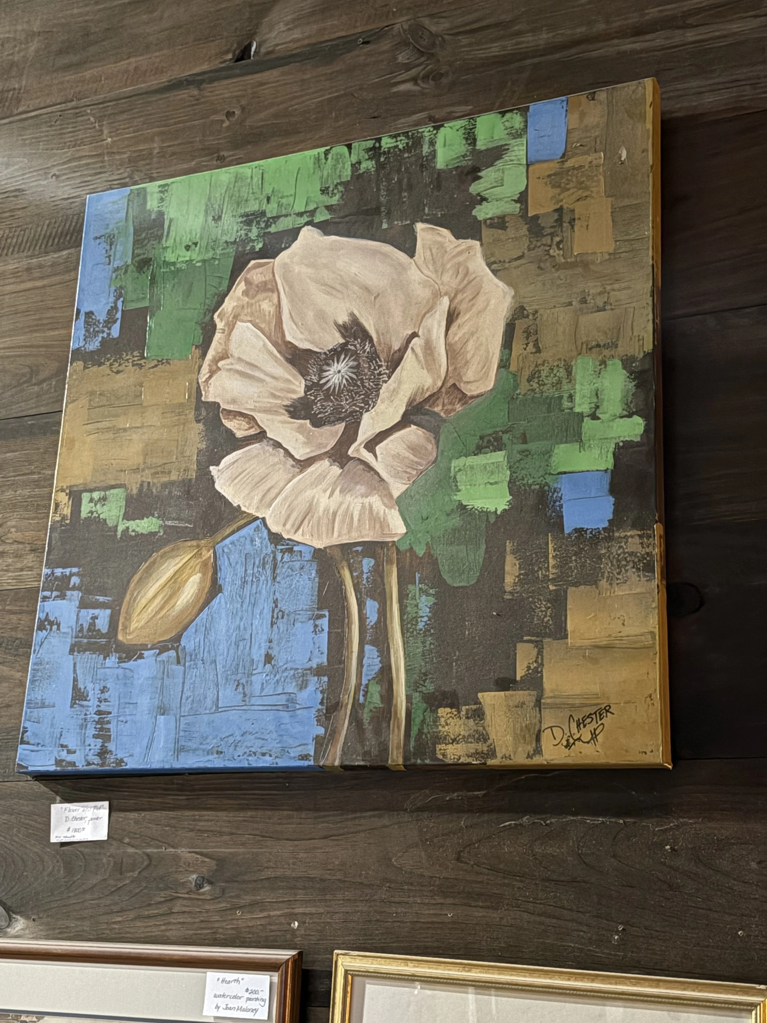 Flower and Pod Canvas Painting Original Print by D. Chester