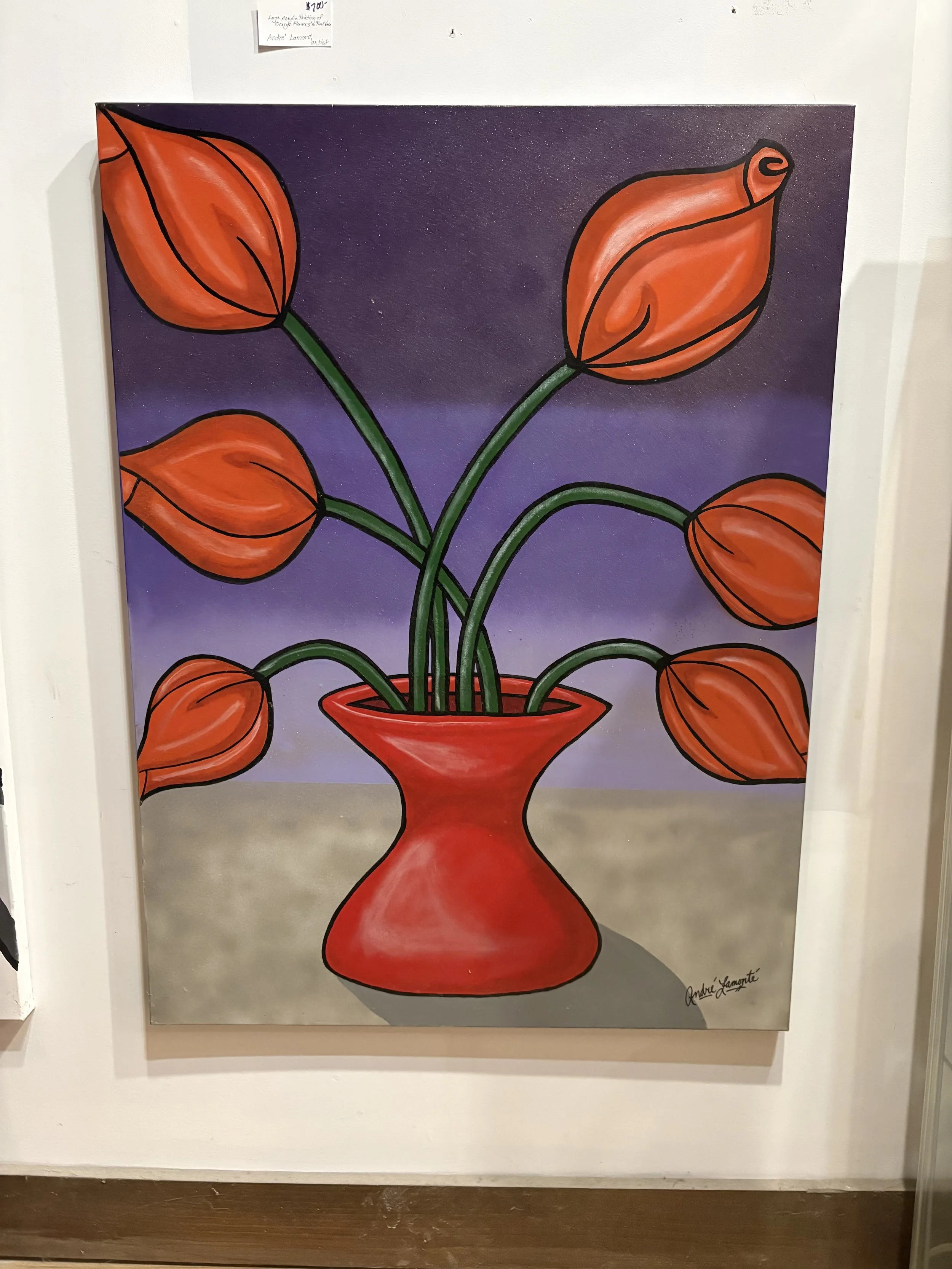 Abstract Vase Canvas Art: Orange Roses by Andre Lamont Original Print