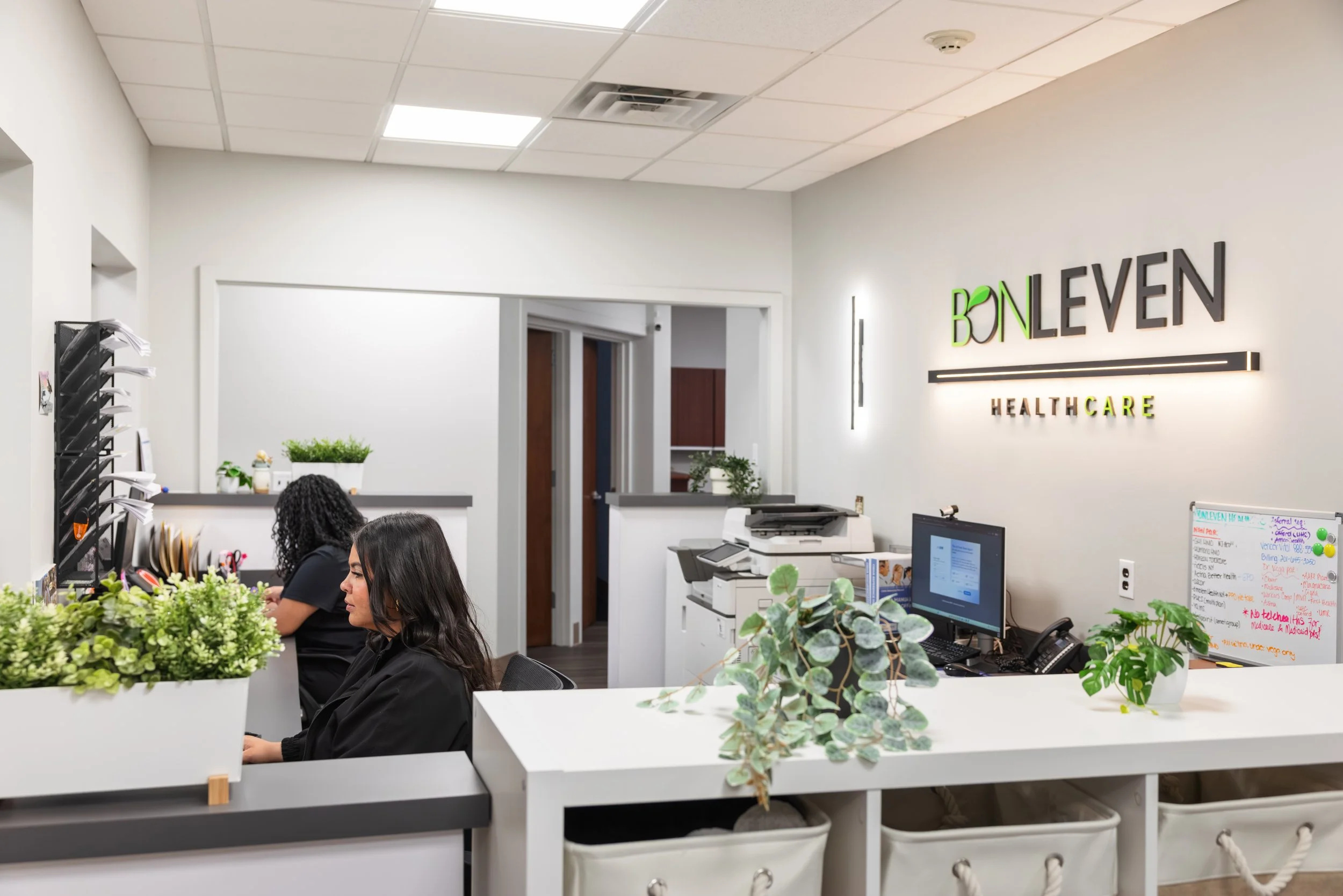 A photo of BonLeven Healthcare's front desk office.