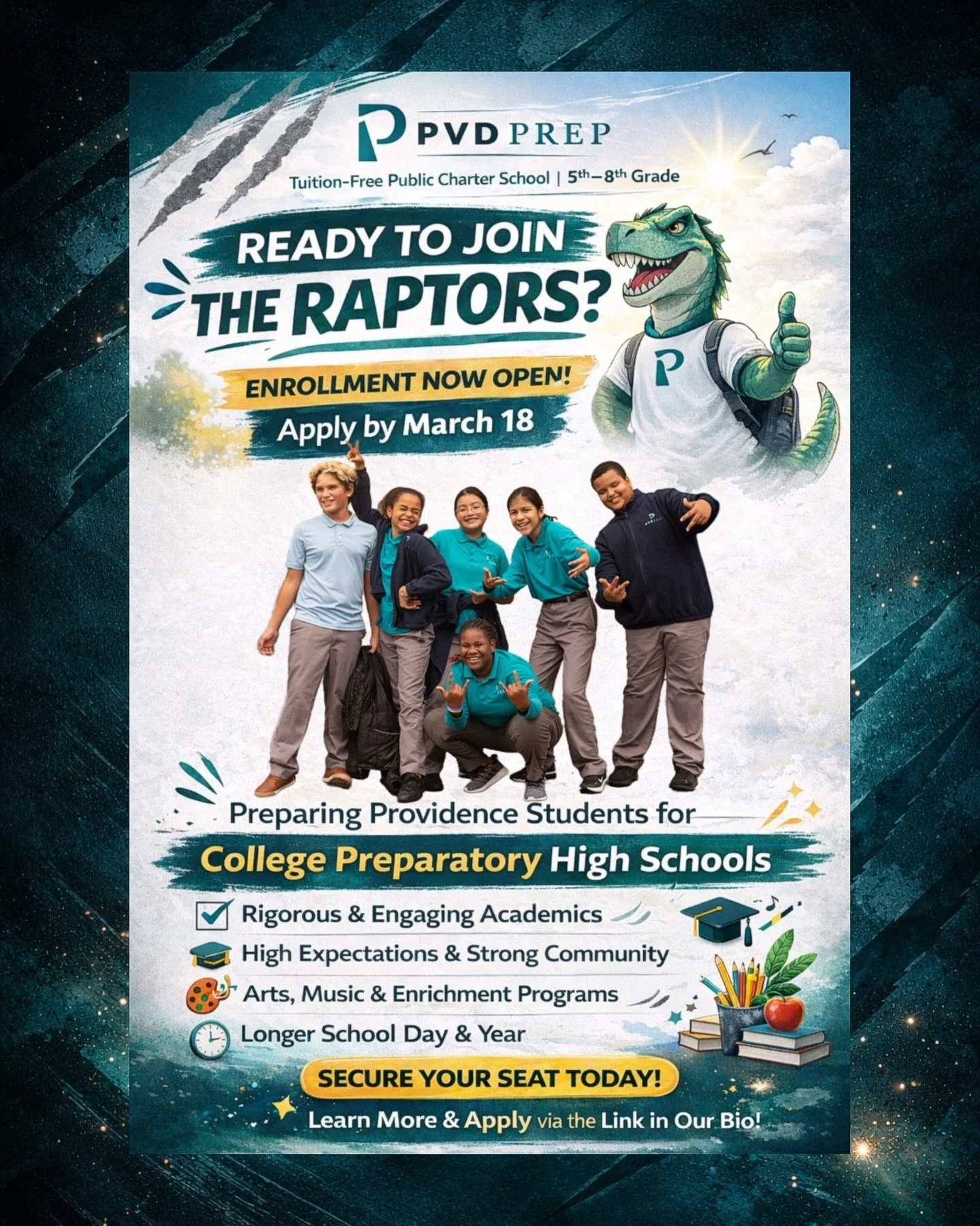 Application link in bio! Takes approximately 5 minutes 🦖📚✏️

#providence #providencecharterschools #providenceschools #charterenrollment
