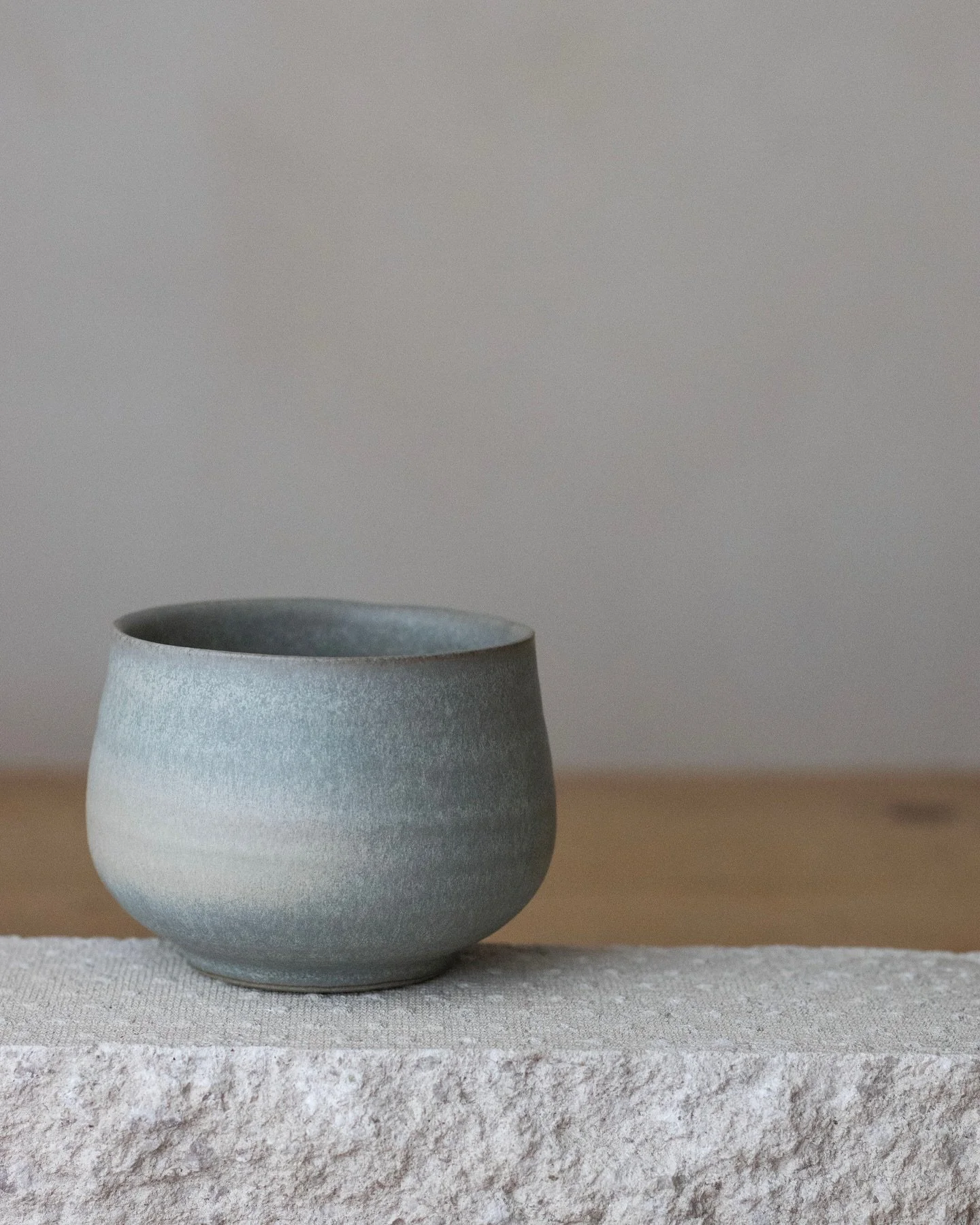 In every collection there is a favourite piece, batch or even individual pot. In this occasion these round teacups are possibly not just the item that has resonated with me the most, but specifically, the mist blue ones have blushed perfectly in the 