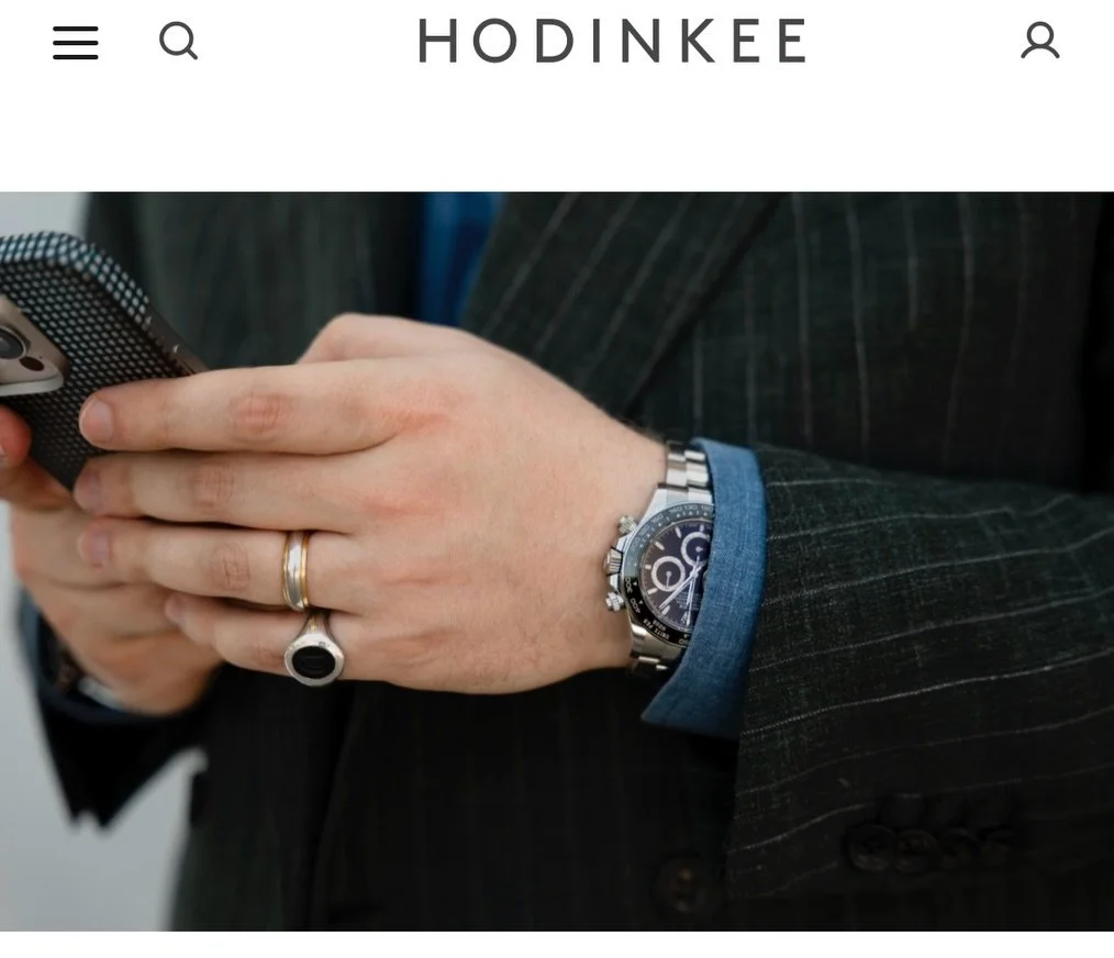 Flashback to spotting our friend Josh of @monogramme.co on @hodinkee last June wearing his hand carved Onyx &amp; Sterling Silver &laquo;Intaglio&raquo; Signet Ring. 
//
DM or Check the link in bio to explore our full range of artisan-made rings.
.
.