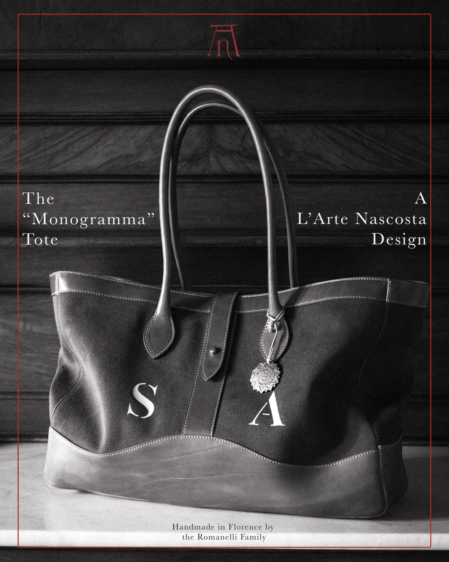 The Monogramma Tote
//
My faithful, daily companion. 
Handmade in Florence by the Romanelli family, exclusively for L&rsquo;Arte Nascosta. 
//
Link in bio. 
.
.
.
.
.
#totebag #leathergoods #dailycarry #bag #canvas #leather #vacchetta