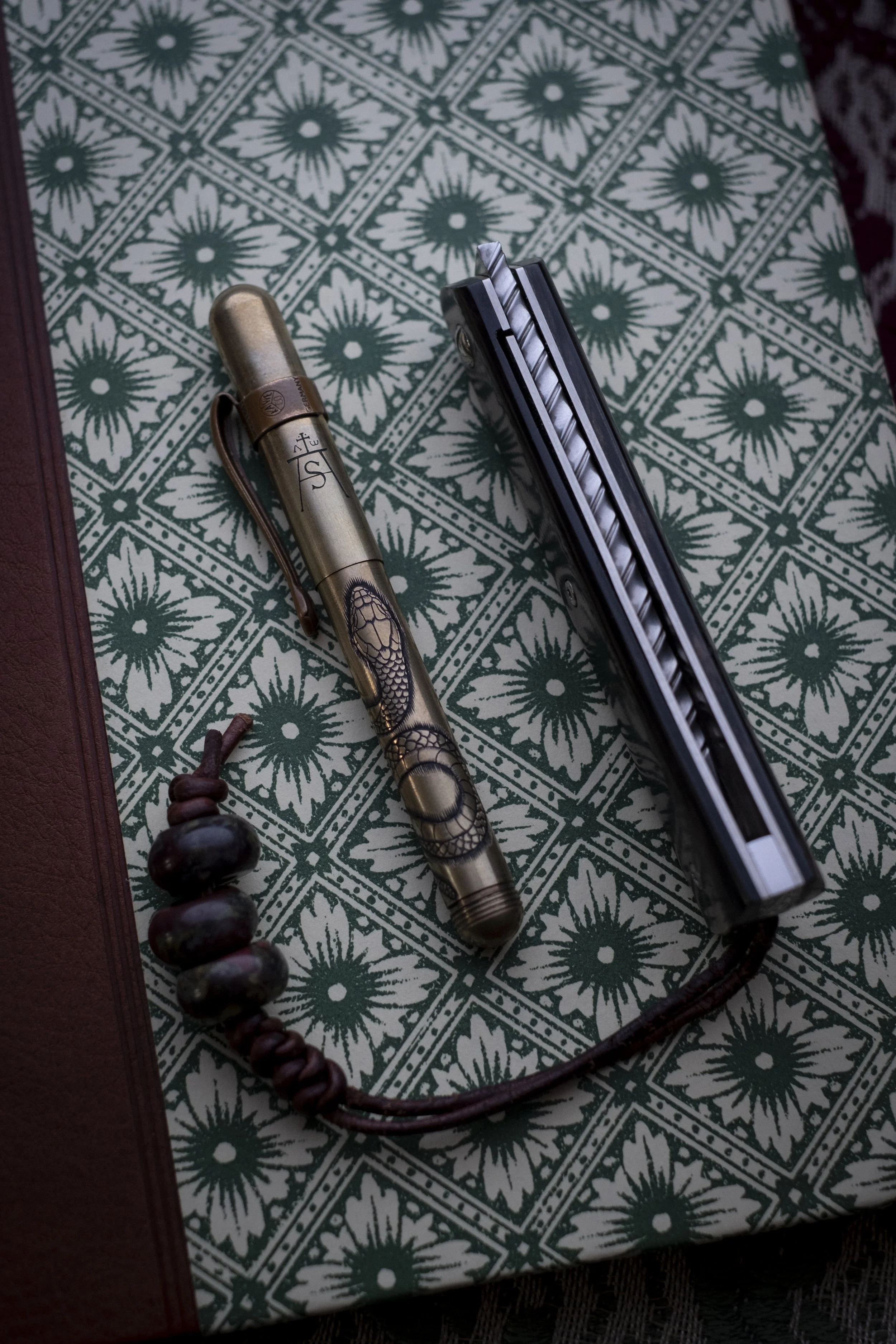 A hand surface engraved Kaweco Liliput Brass Fountain Pen.