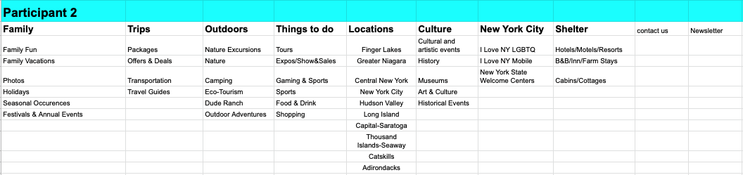Participant 2 Card Sort Categories