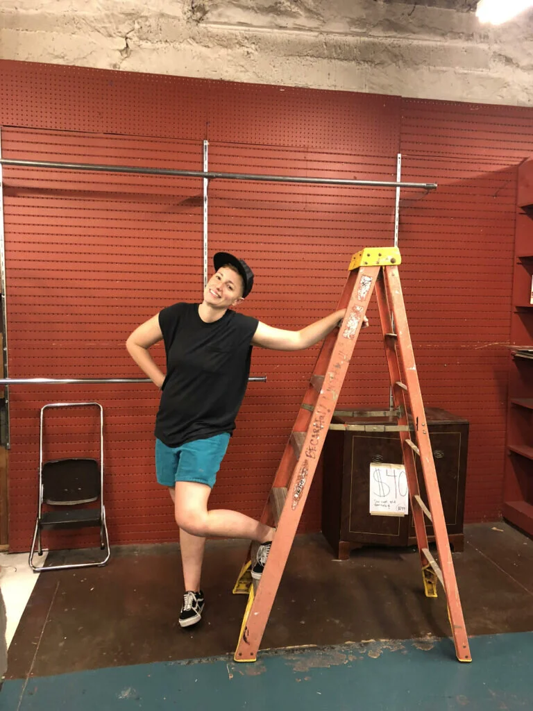 Here’s me cleaning out my stall on my last day at House of Vintage!