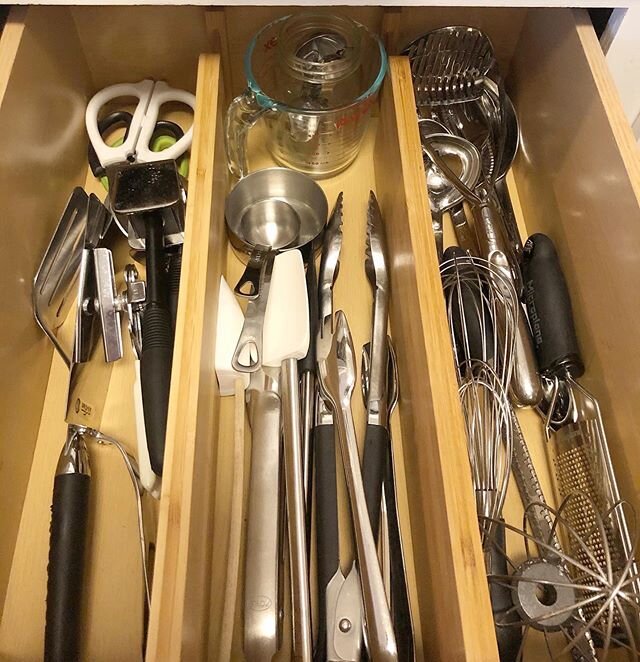 💥Who&rsquo;s got a crazy cooking utensil drawer💥?!?! We worked virtually with our client to whip this drawer into shape with a purge and deep bamboo drawer dividers from @amazon We love these dividers for just about anything! What drawers need to b
