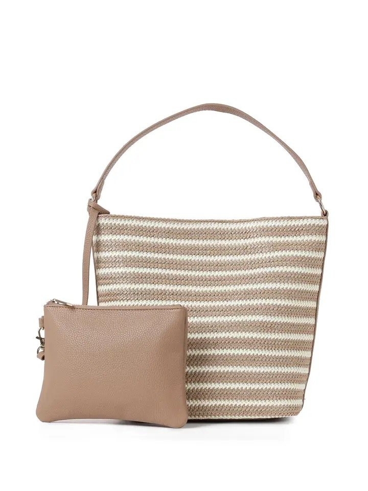 Woven Tote Bag Set with Matching Pouch