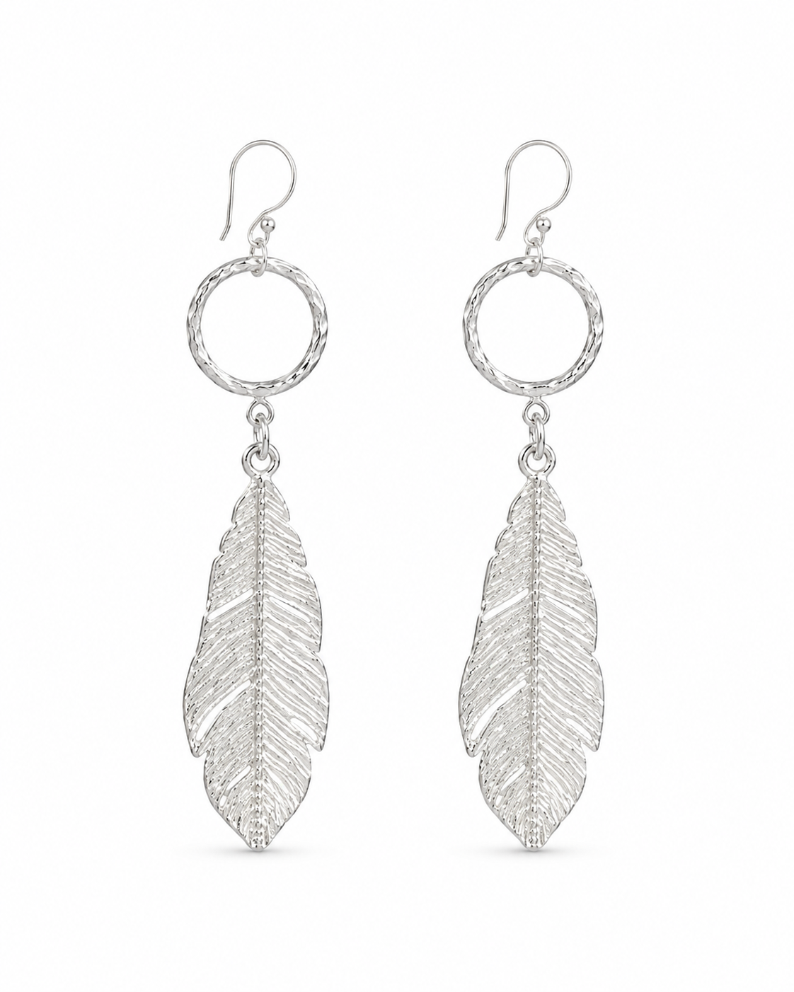 Silver Feather Dangle Earrings