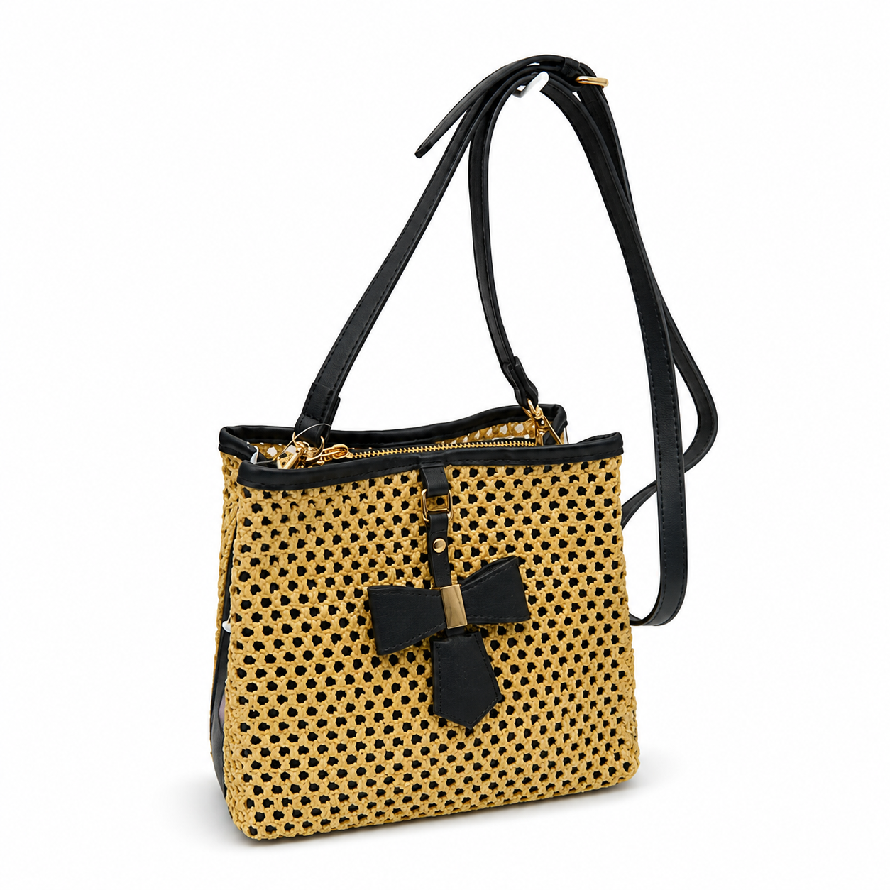 Woven Bow-Accent Handbag