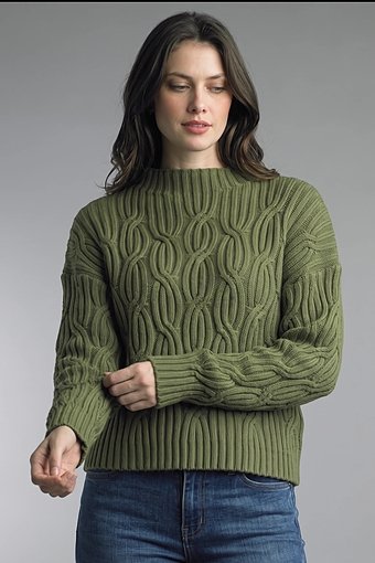 Tempo Paris Olive Cable-Knit Sweater