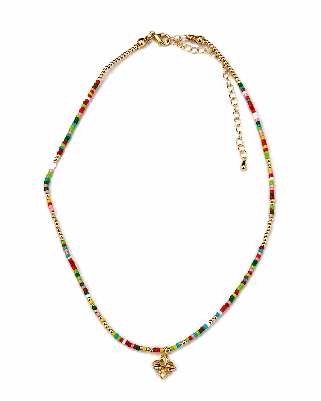 Beaded Flower Charm Necklace