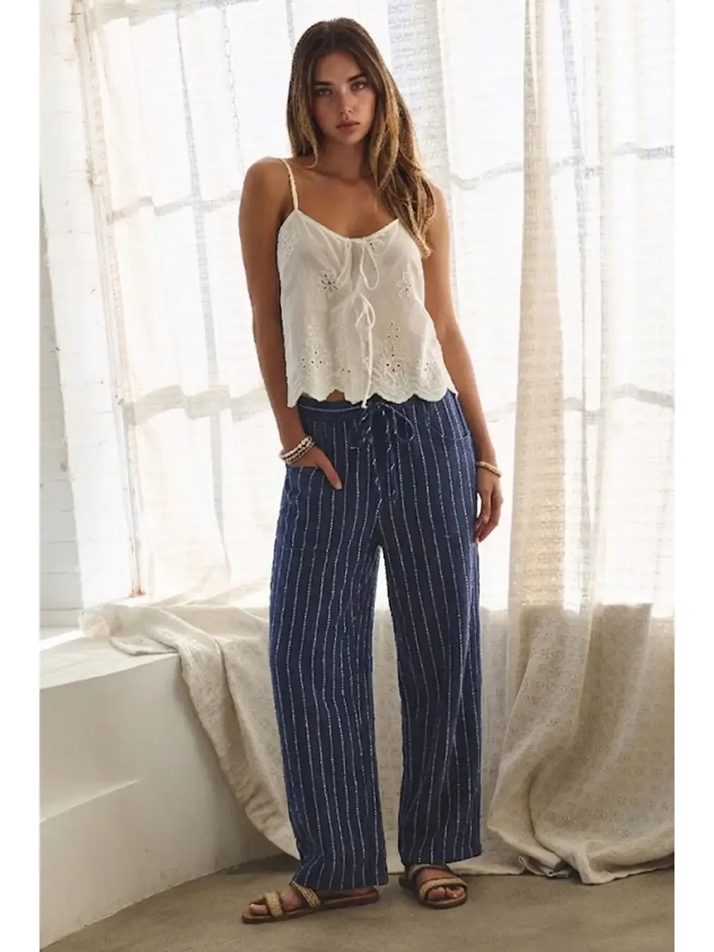 Relaxed Striped Pants - Navy