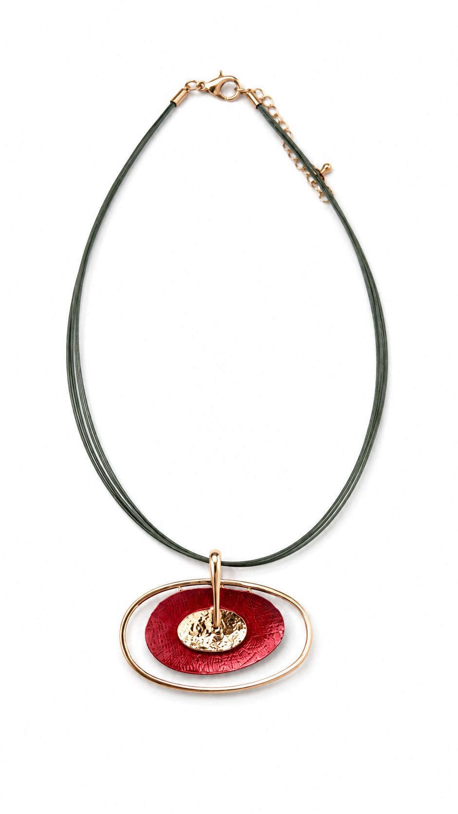 Red and Gold Oval Pendant Necklace