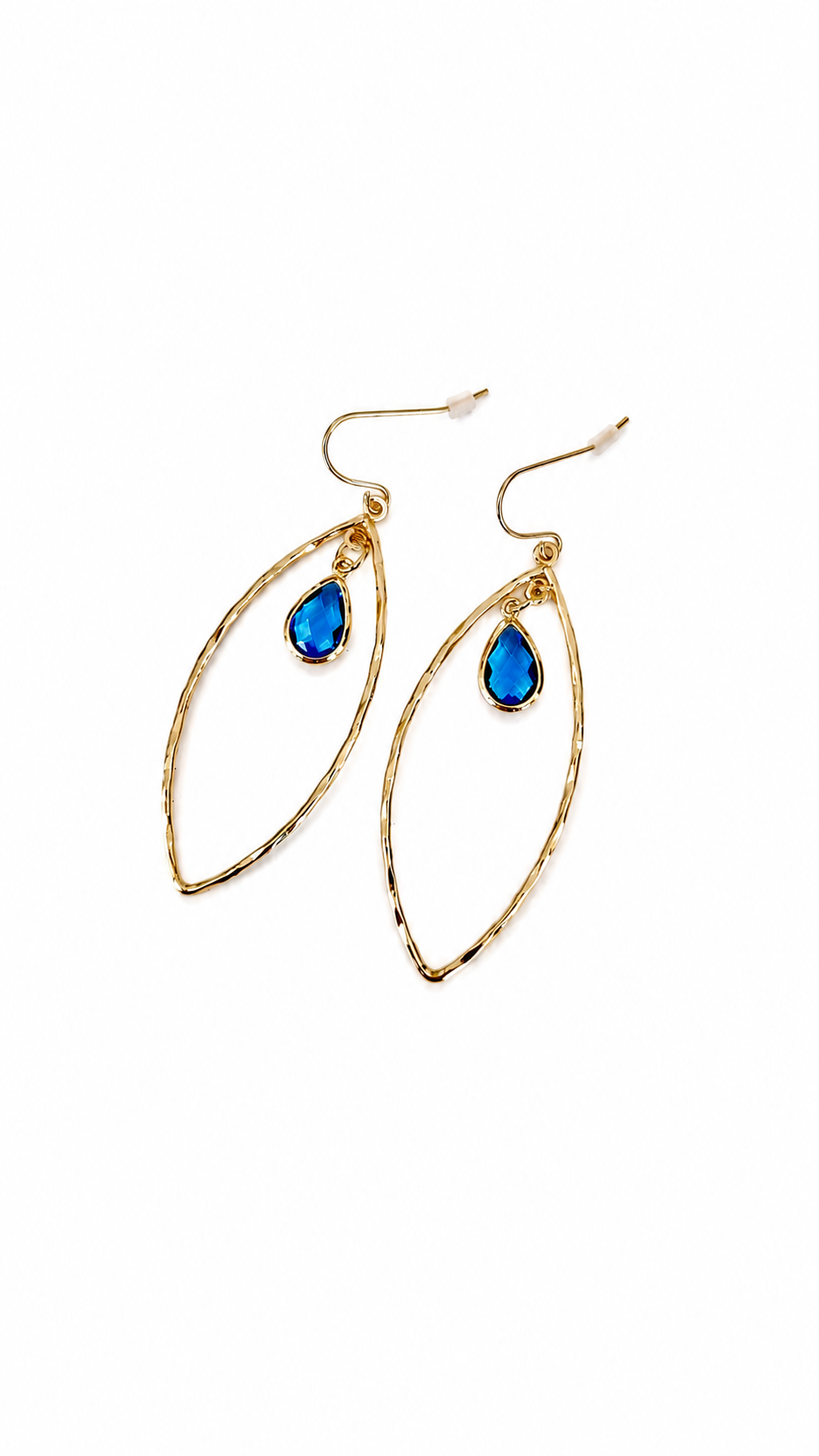Blue Teardrop Gold Earrings