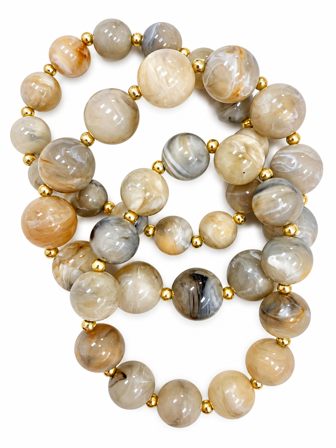 Natural Stone and Gold-Toned Beaded Bracelet