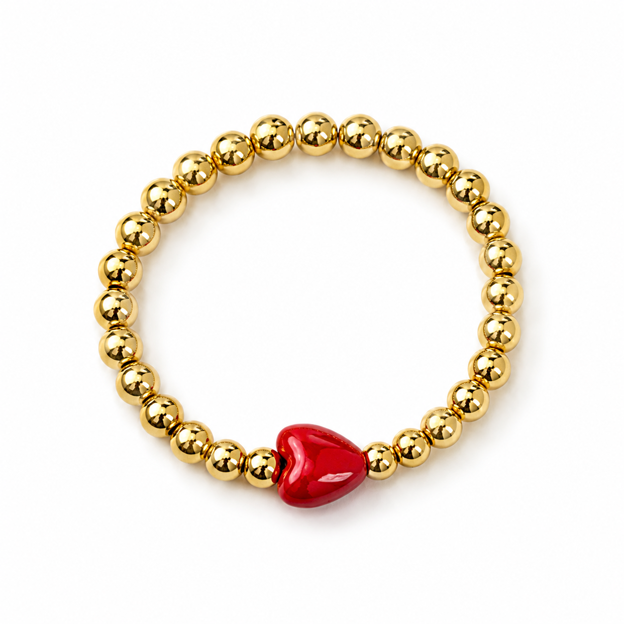 Gold Beaded Bracelet with Heart Accent