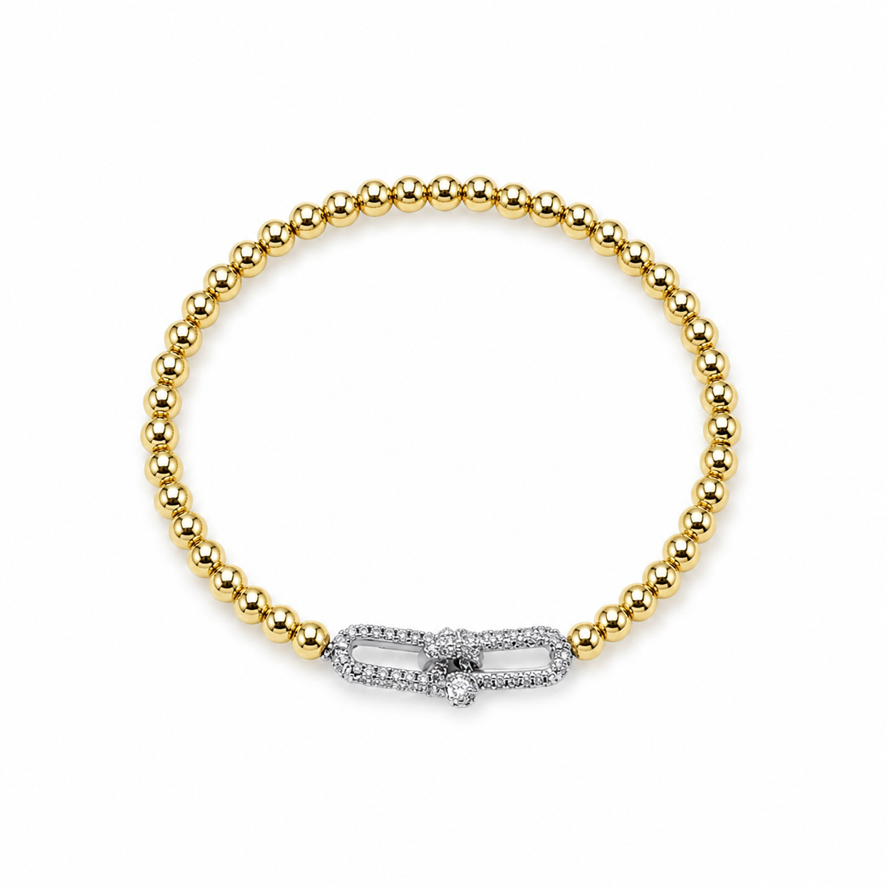 Gold Beaded Bracelet with Silver Clasp