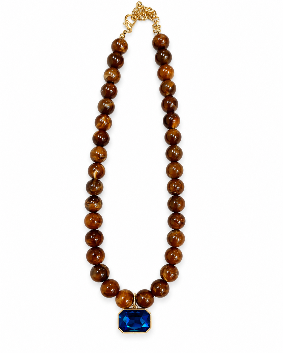 Tiger Eye Necklace with Blue Gem