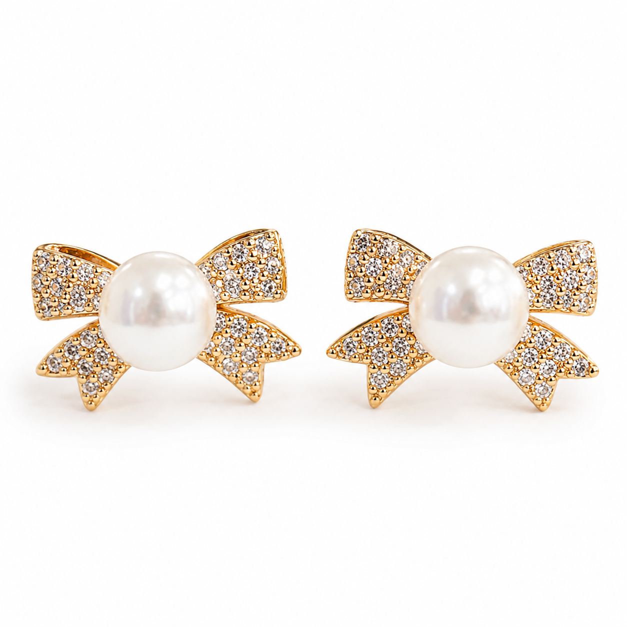 Pearl Bow Stud Earrings