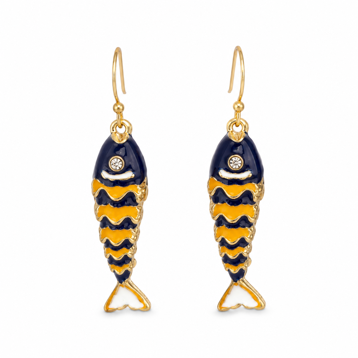 Navy & Gold Fish Earrings