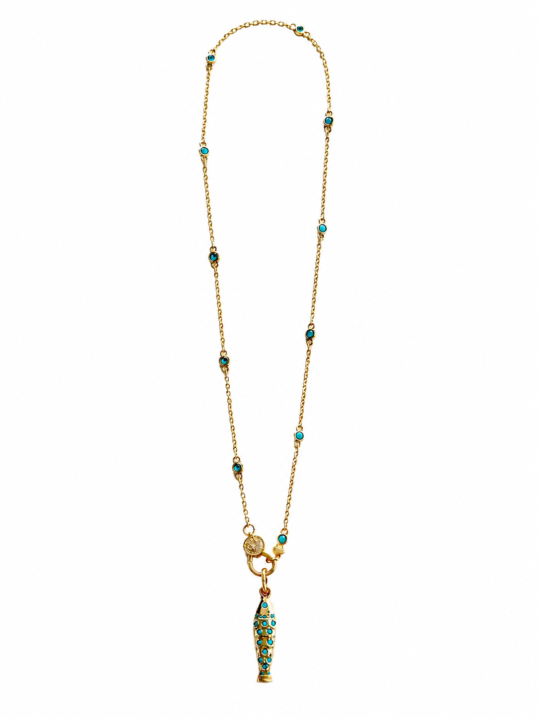 Fish Pendant Necklace with Turquoise Accents