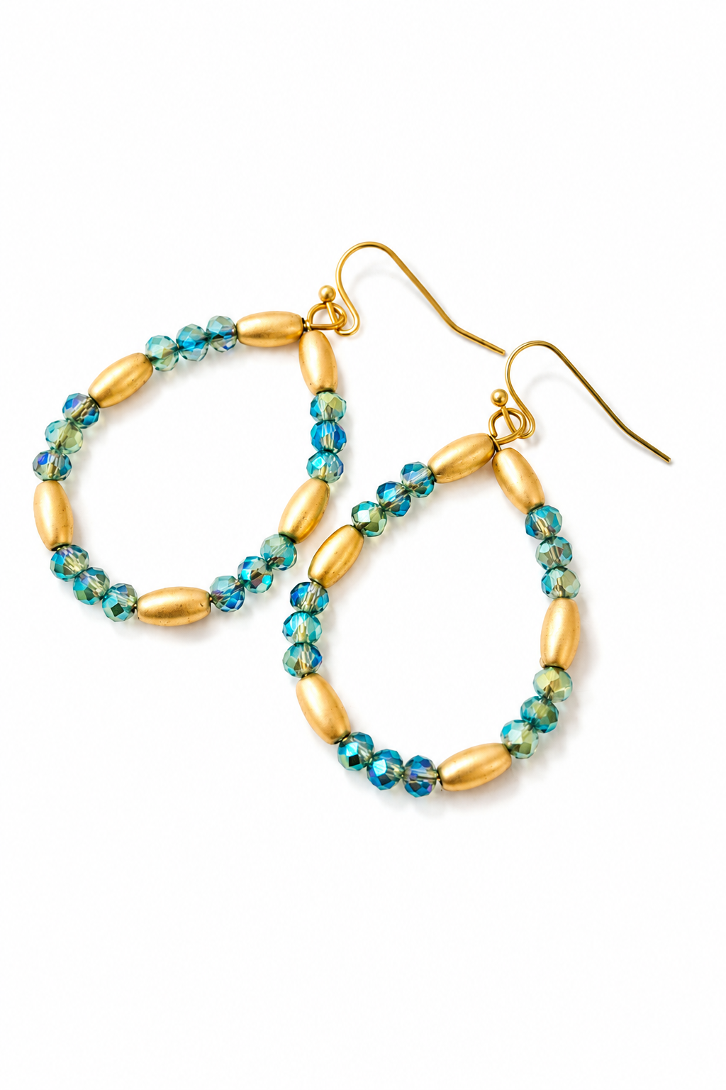 Teal & Gold Bead Teardrop Earrings