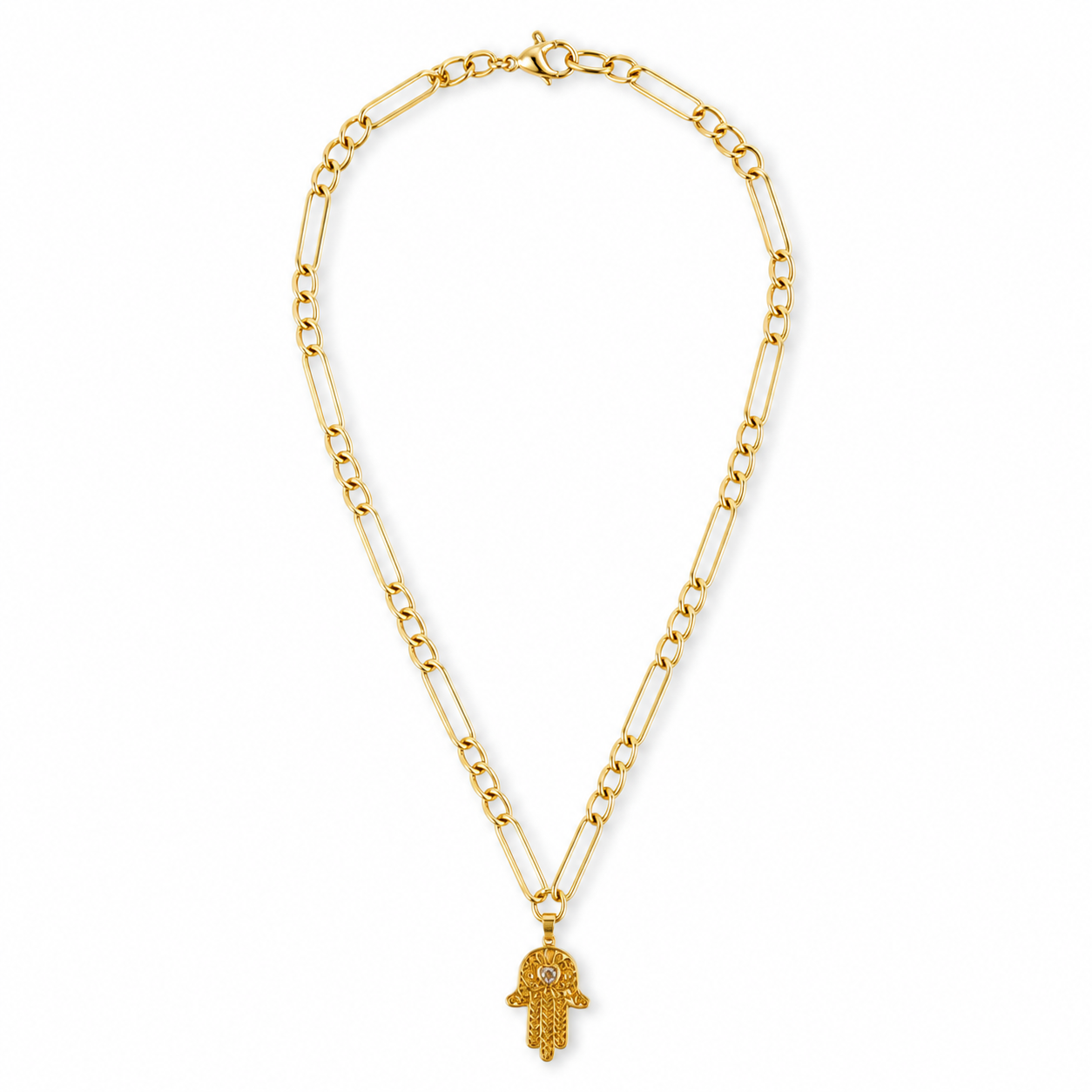 Gold Hamsa Hand Pendant Necklace