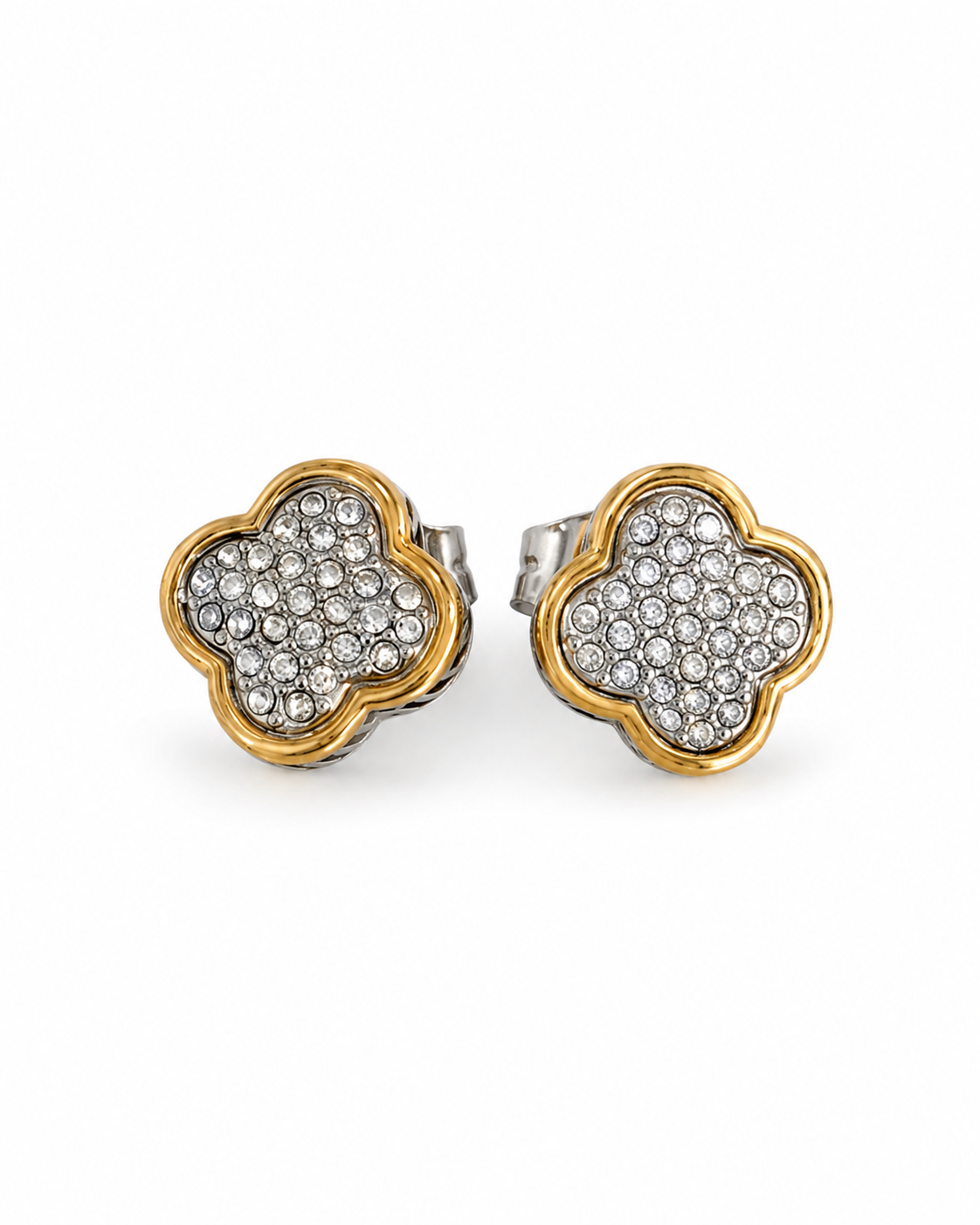 Gold and Crystal Clover Earrings