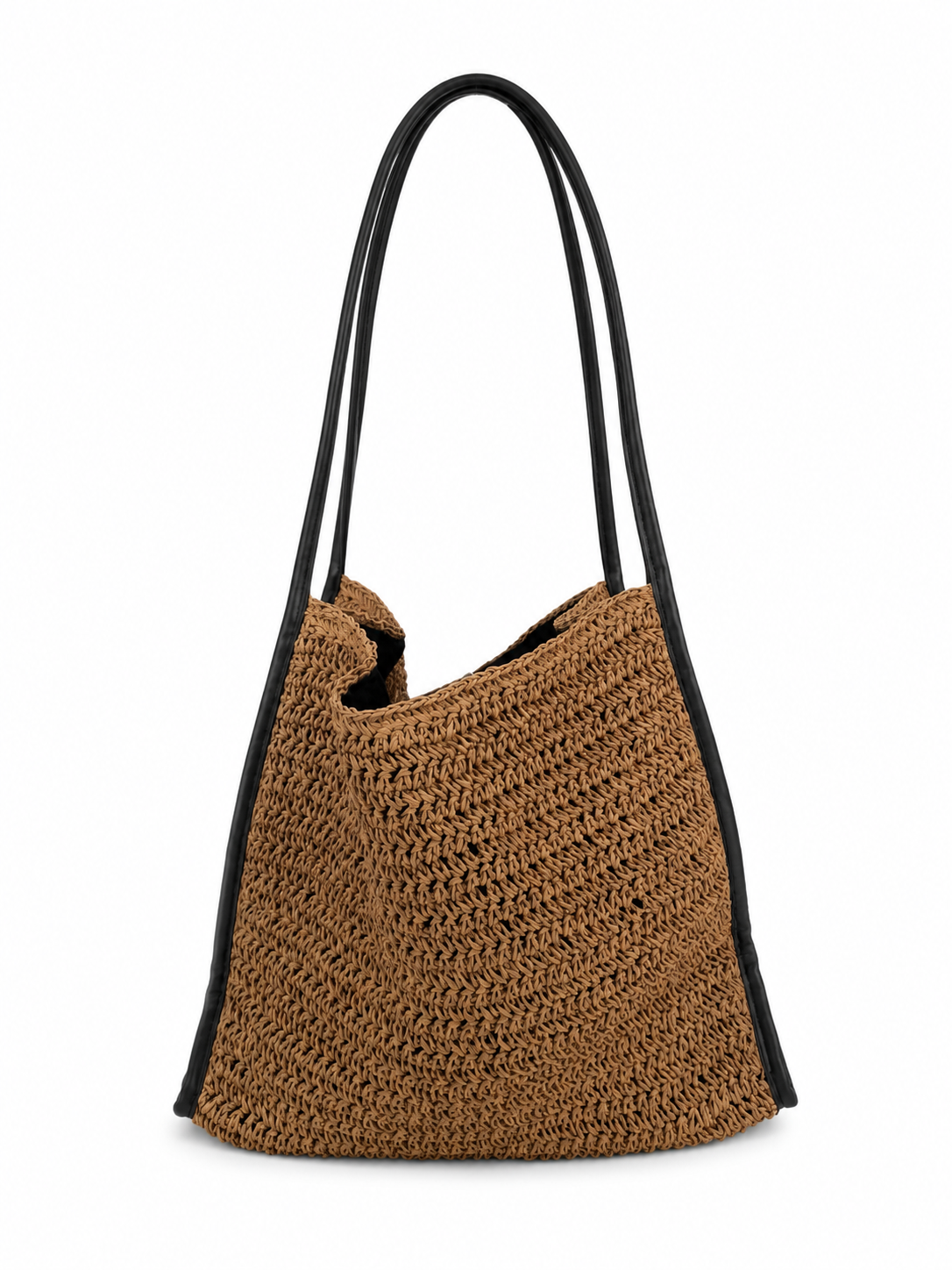 Woven Tote Bag with Leather Straps