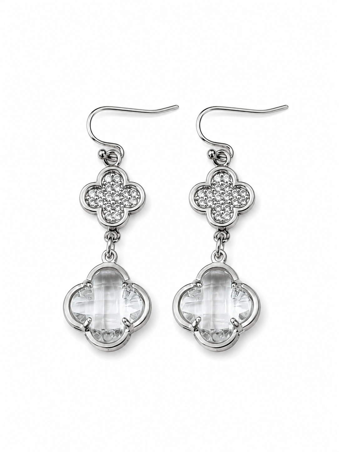 Silver Clover Drop Earrings
