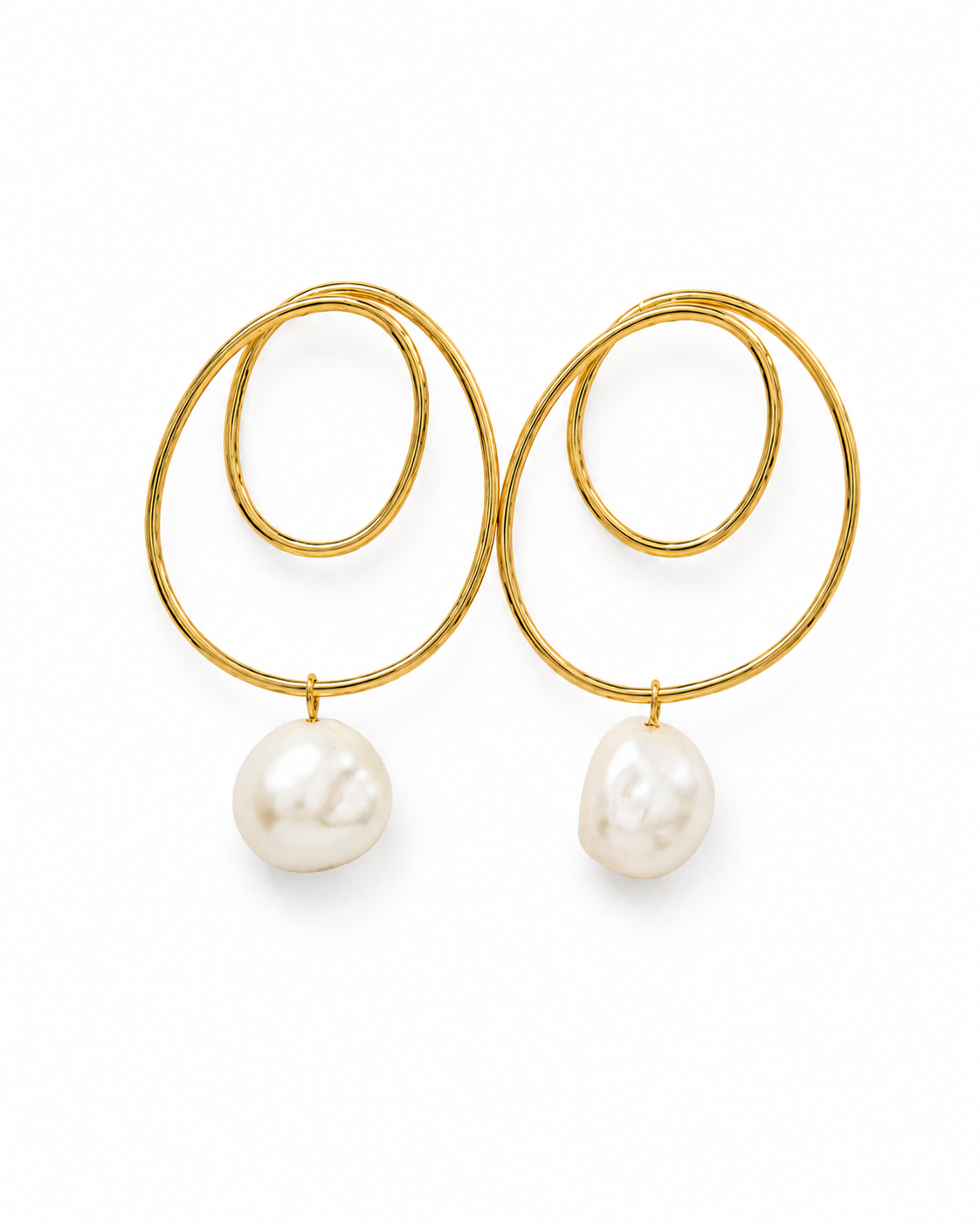 Gold Pearl Hoop Earrings