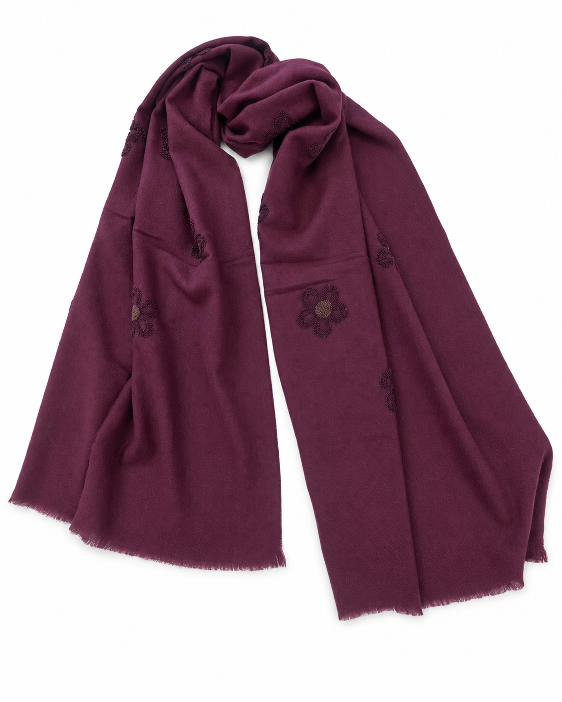 Plum Floral Embroidered Scarf