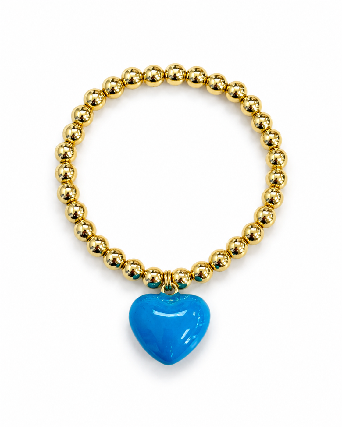Gold Bead Bracelet with Blue Heart Charm