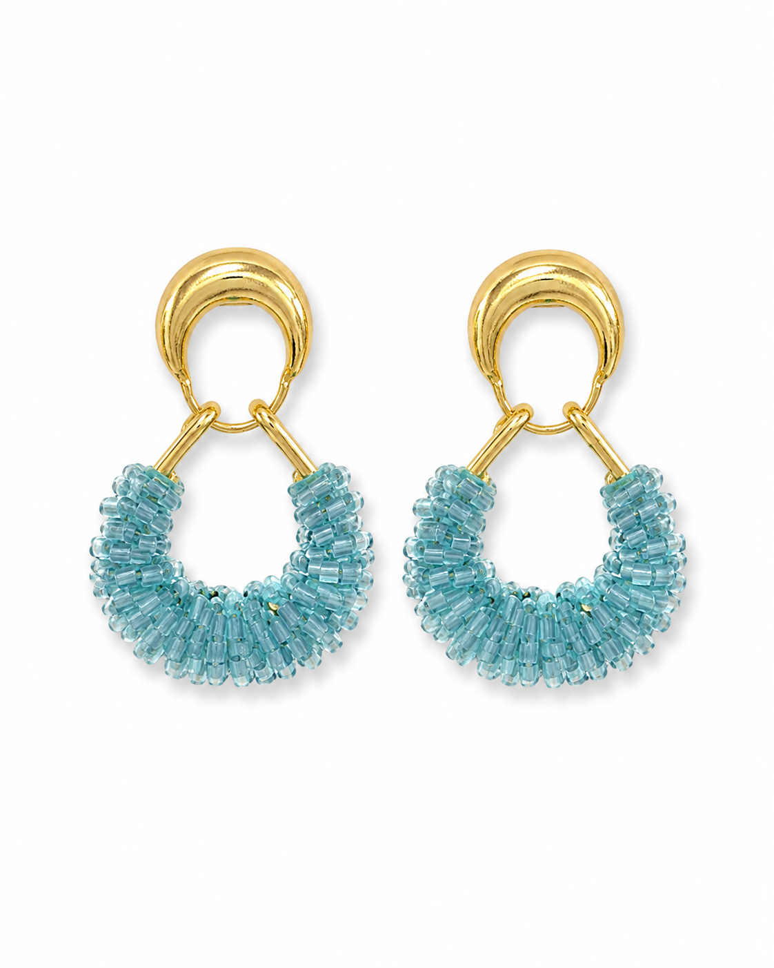 Blue Beaded Hoop Earrings