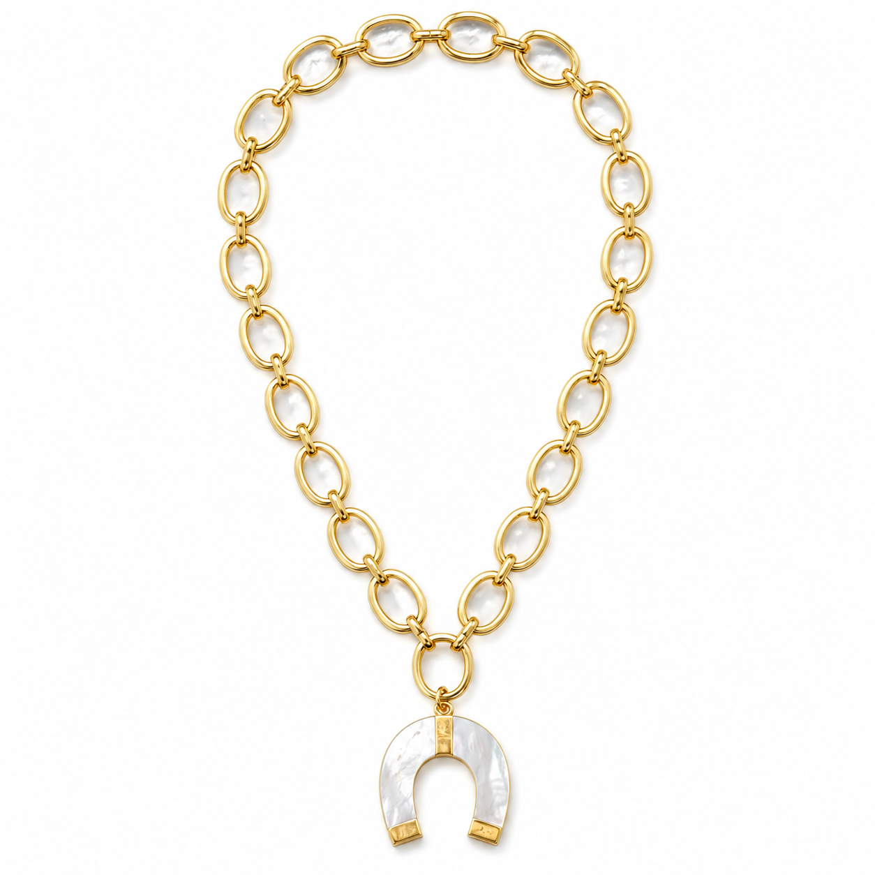 Gold Necklace with Mother-of-Pearl Horseshoe Pendant