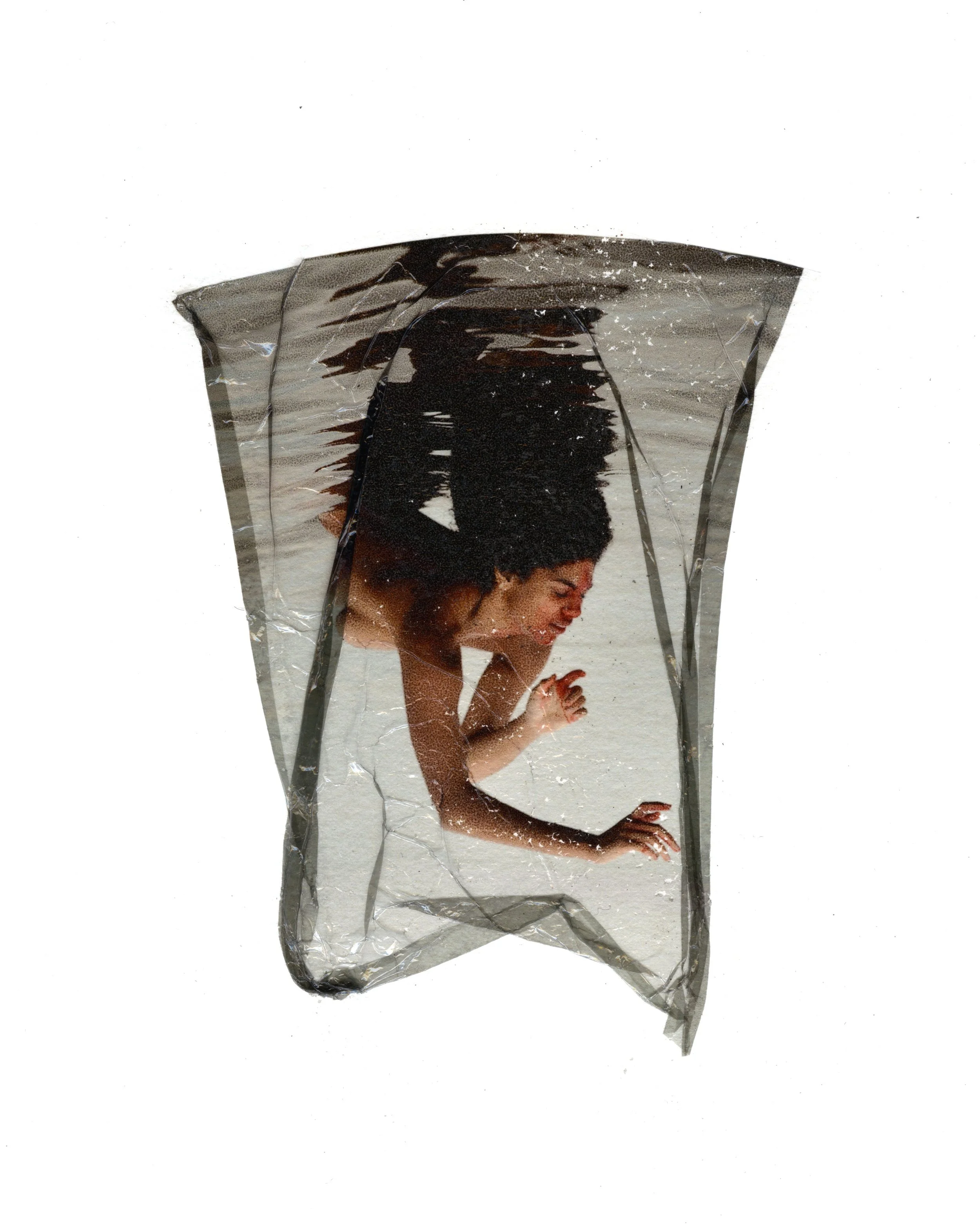 "Unravel Me," Image transfer onto Rives BFK, 2022.