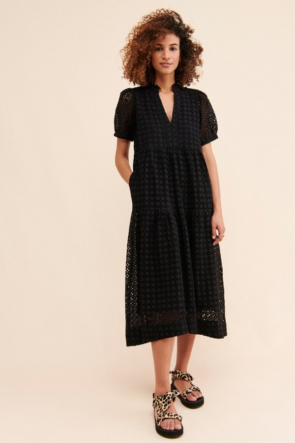 Kass Tiered Eyelet Midi Dress | Anthropologie, Retail $168