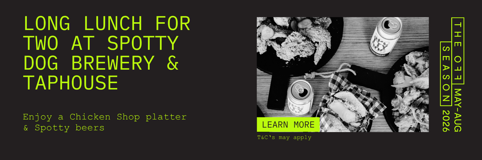 Off Season Offer at Spotty Dog Brewery & Taphouse. Long lunch for two