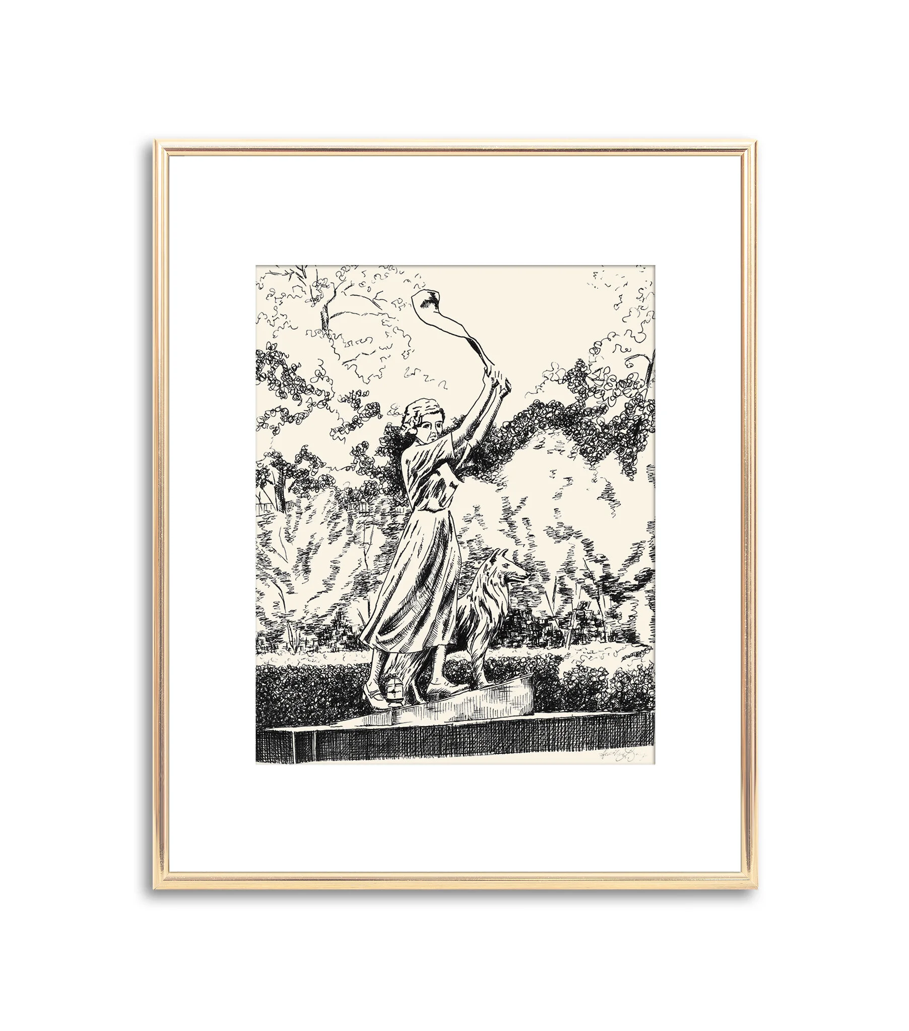 The Waving Girl on River Street - Pen and Ink Print