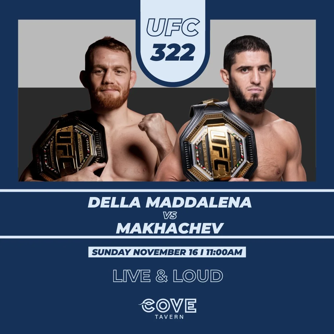 Mark your calendar 🗓️

Sunday, November 16 &mdash; 11am!
UFC 322 LIVE &amp; LOUD at The Cove 👊