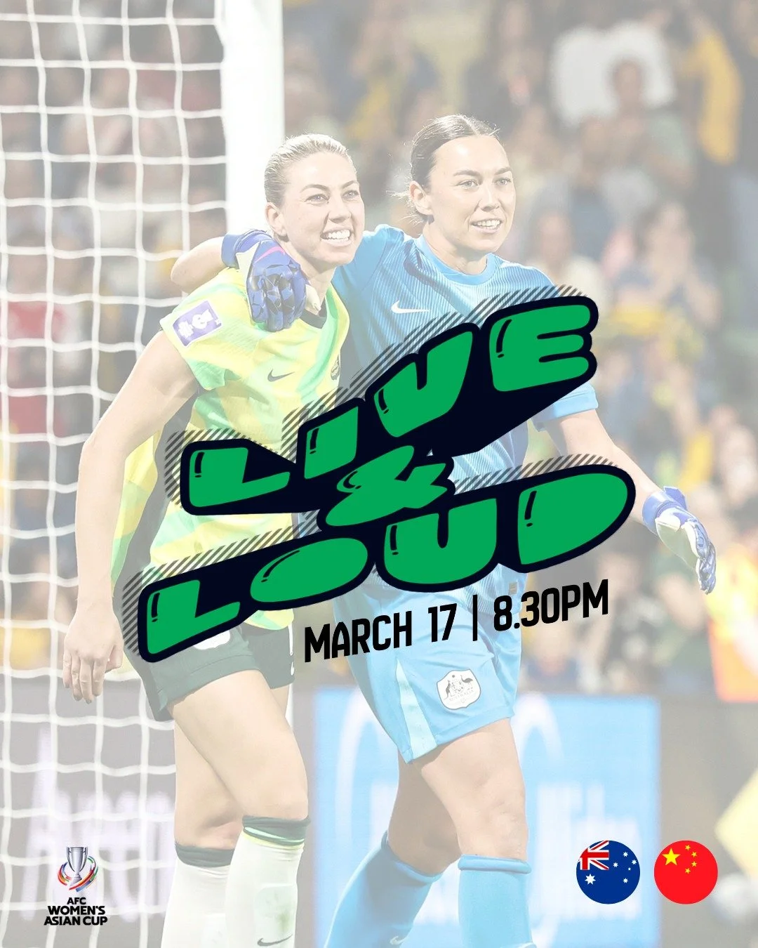 SAY HELLO TO THE SEMI FINALS ⚽

Tuesday March 17 | Aus v China | 8.30pm